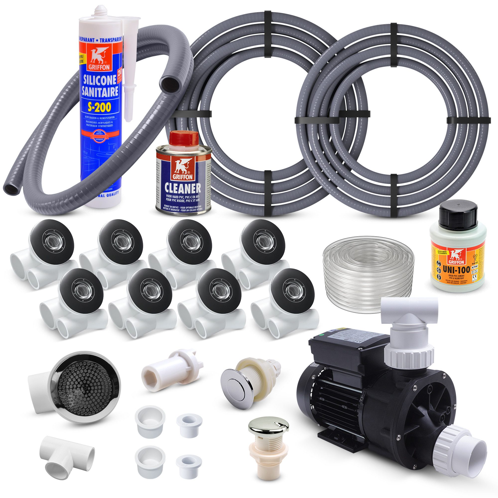 AQUADE Badewannenaufsatz Whirlpool Bausatz Set, mit 8 Seitendüsen