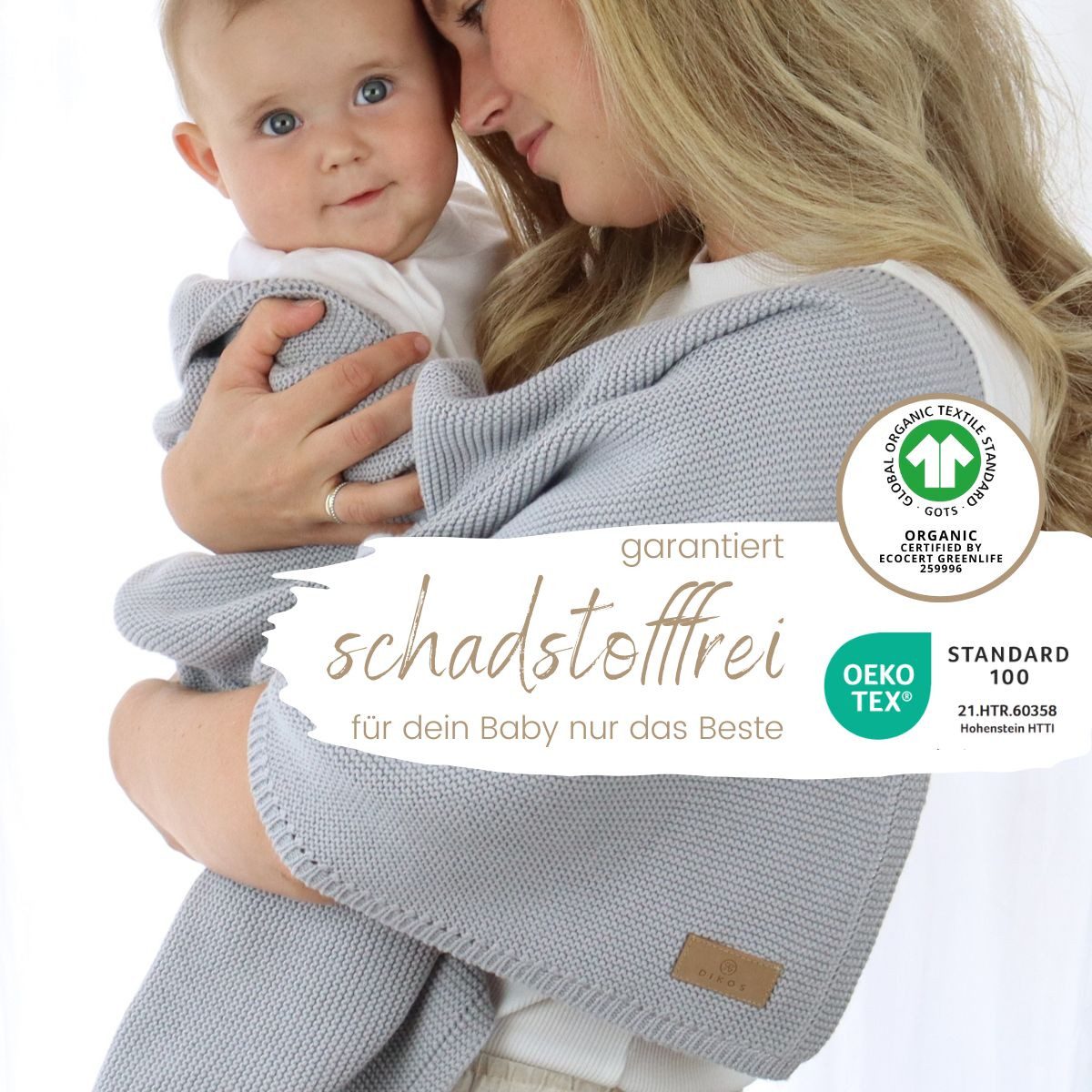 Babydecke DIKOS® Baby Decke für Neugeborene aus *100%* Bio Baumwolle, DIKOS, Kuscheldecke PREMIUM Qualität Geschenk zur Geburt, atmungsaktiv, clean