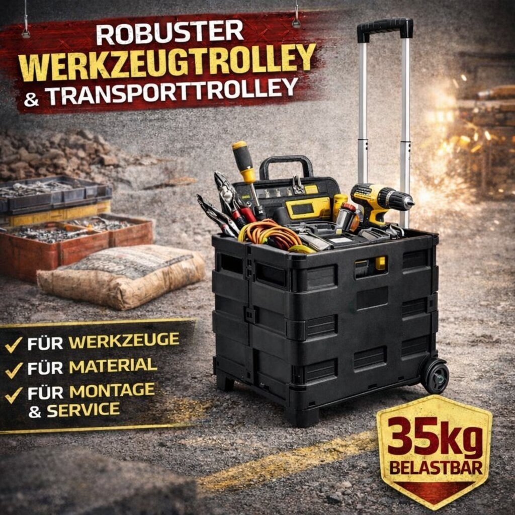 BigDean Werkzeugtrolley leer klappbar bis 35kg - Werkzeugkiste Transportkiste Rollbox (Transportbox mit Rollen, 1 St., Klapp Trolley), Werkstatt, Haushalt, Garten, Büro, Camping & Auto