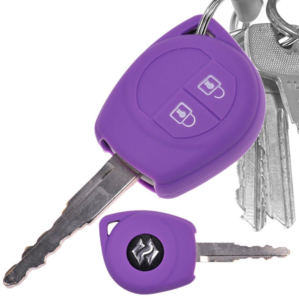 mt-key Schlüsseltasche Autoschlüssel Softcase Silikon Schutzhülle Lila, für OPEL Agila B Nissan Pixo Suzuki Alto SX4 Swift Splash 2 Tasten