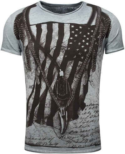 Key Largo T-Shirt T-Shirt RACERBLADE USA Amerika Fahne Print Motiv vintage Look T00747 Rundhalsauschnitt bedruckt kurzarm slim fit