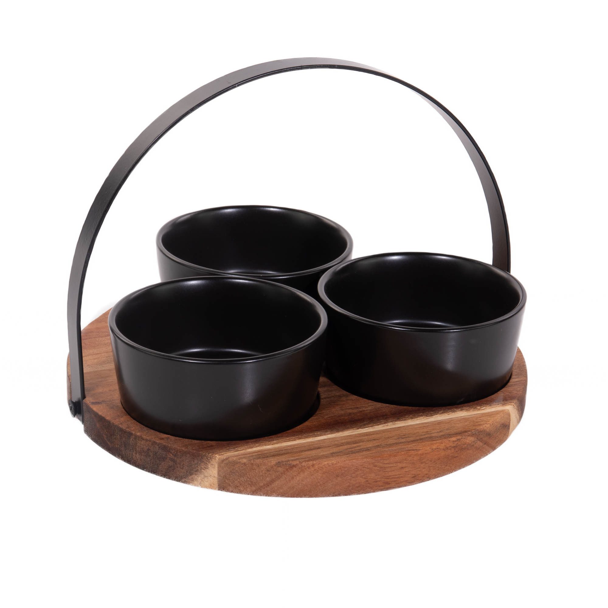 Excellent Houseware Snackschale Keramische Schüssel mit Holztablett, 3er-Set, Keramik