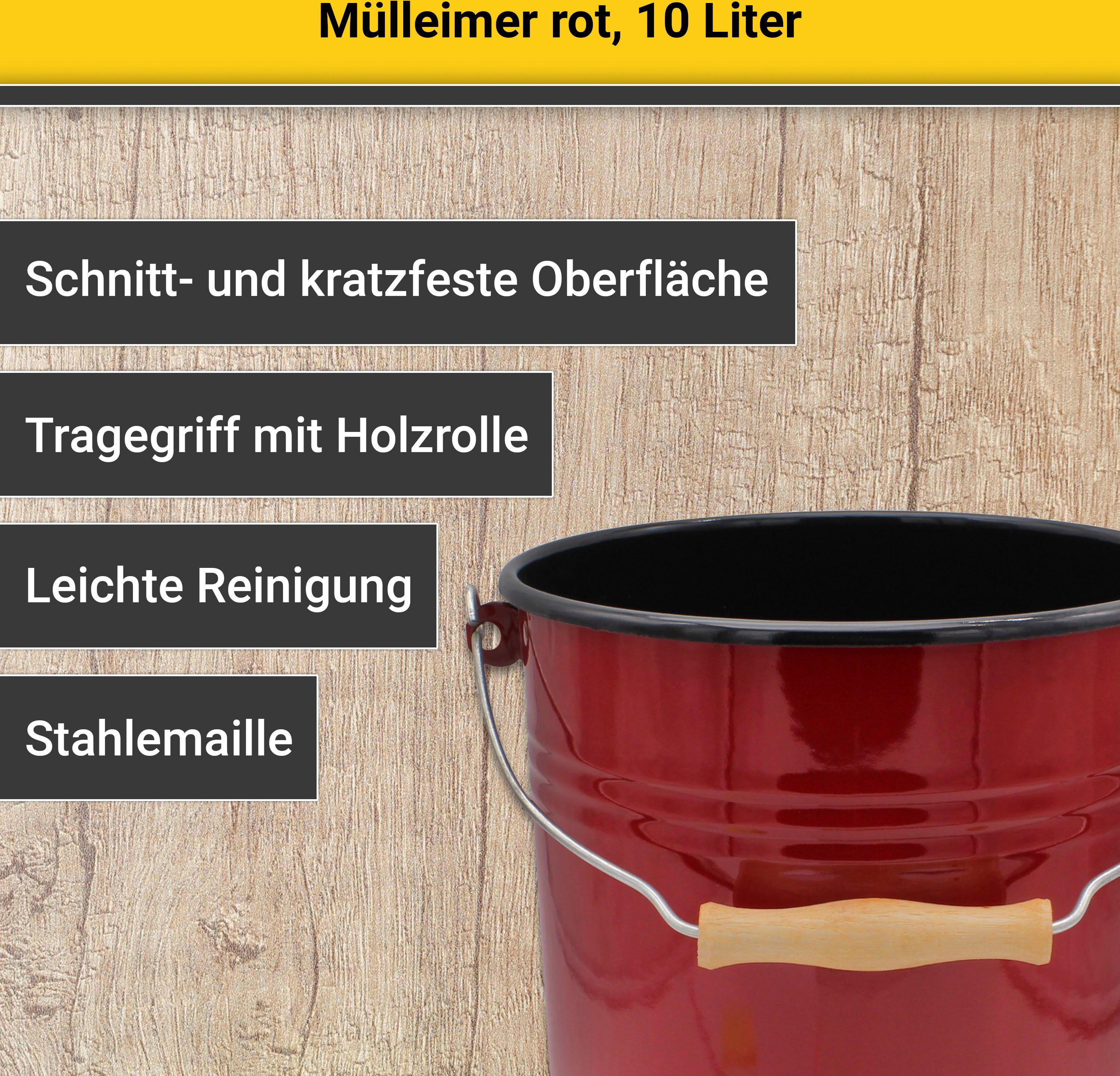 in Europe Triest, 10 rot/innen Made Liter, Krüger Mülleimer schwarz außen Stahlemaille,