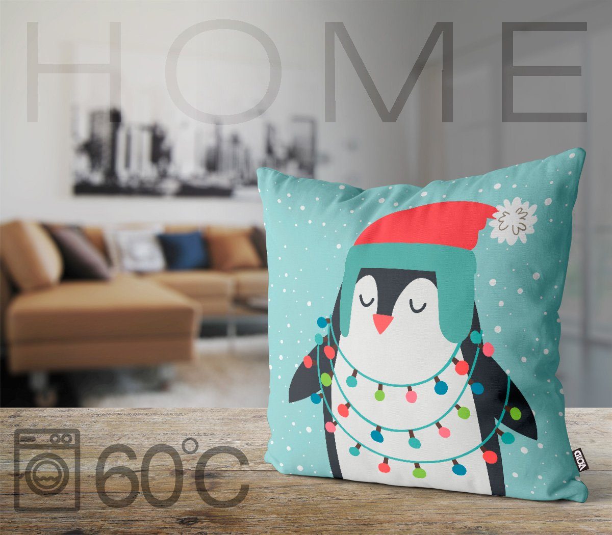 Fuchs Schnee Pinguin Geschenke Christmas Kinderzimmer süß Winter Christbaum Sofa-Kissen Tiere Bär Kissenbezug, Weihnachten Merry Herbst (1 VOID Stück), Wald Kinder