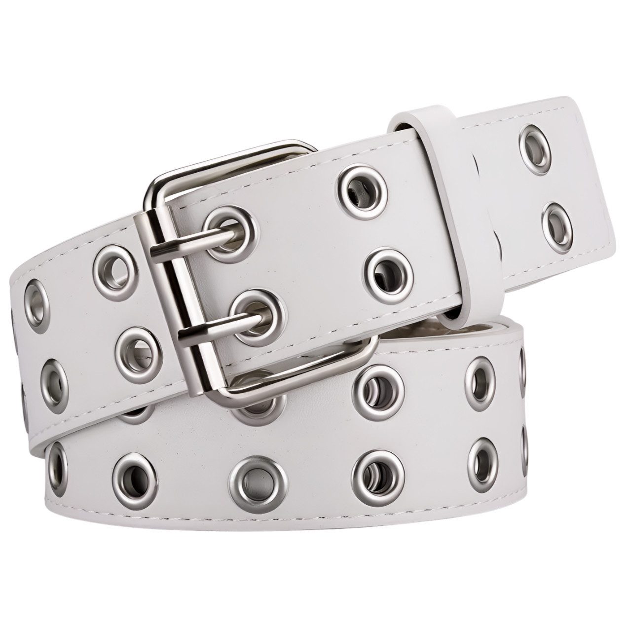 Ware aus aller Welt Nietengürtel Doppelloch weißer Gürtel Ösengürtel Jeansgürtel Taillengürtel