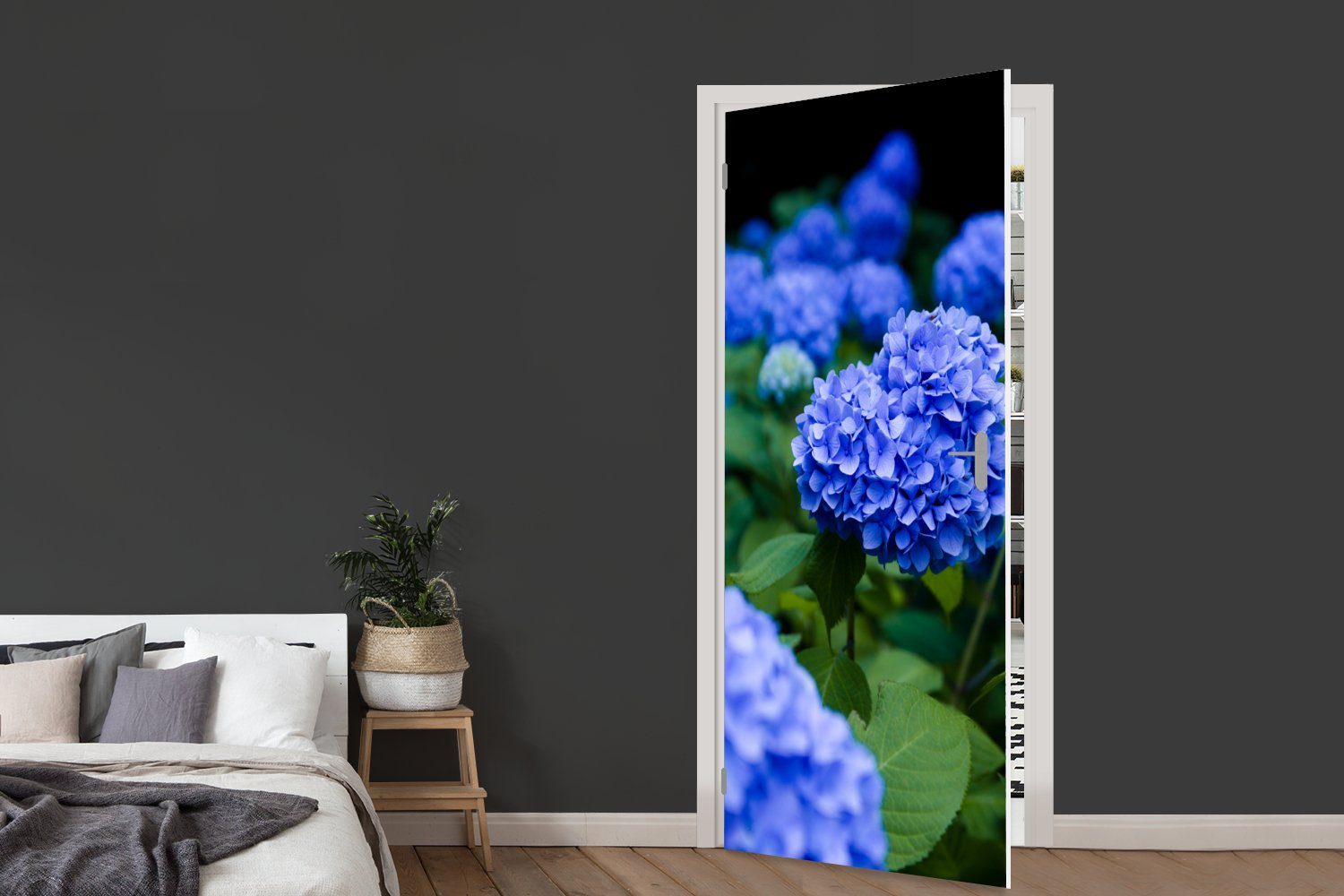 75x205 Türtapete Nahaufnahme St), Türaufkleber, Hortensienblüten, MuchoWow Tür, für Matt, blaue cm (1 Fototapete bedruckt,