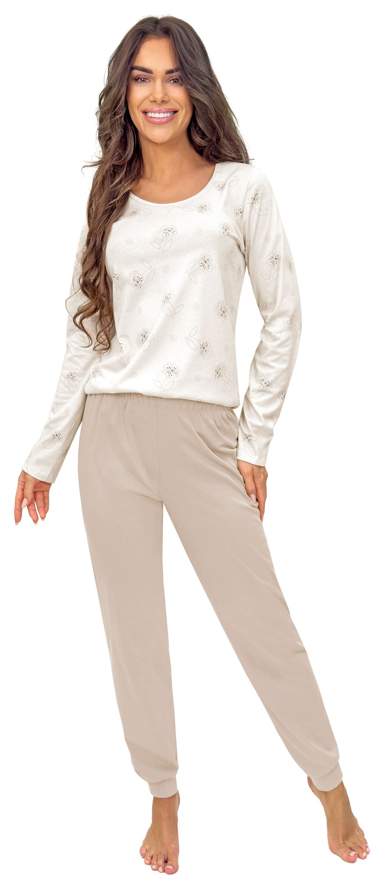 Donna Schlafanzug Sandi (Set, 2 tlg., 2-teilig) Damen Pyjama lang 2-teilig Langarm Baumwolle Winter