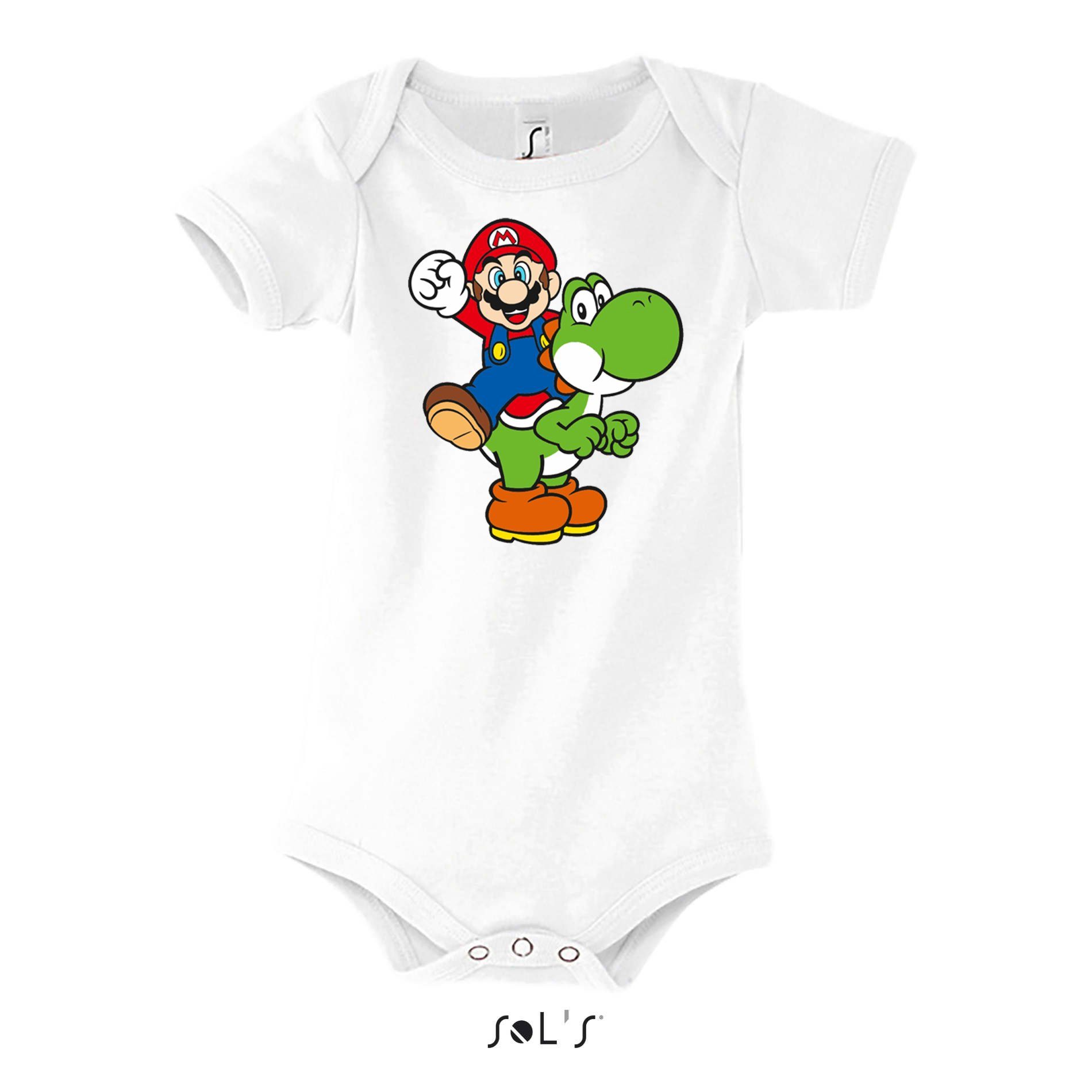 Blondie & Brownie Strampler Kinder, Baby, Jungen und Mädchen Yoshi & Mario Logo Print Weiss