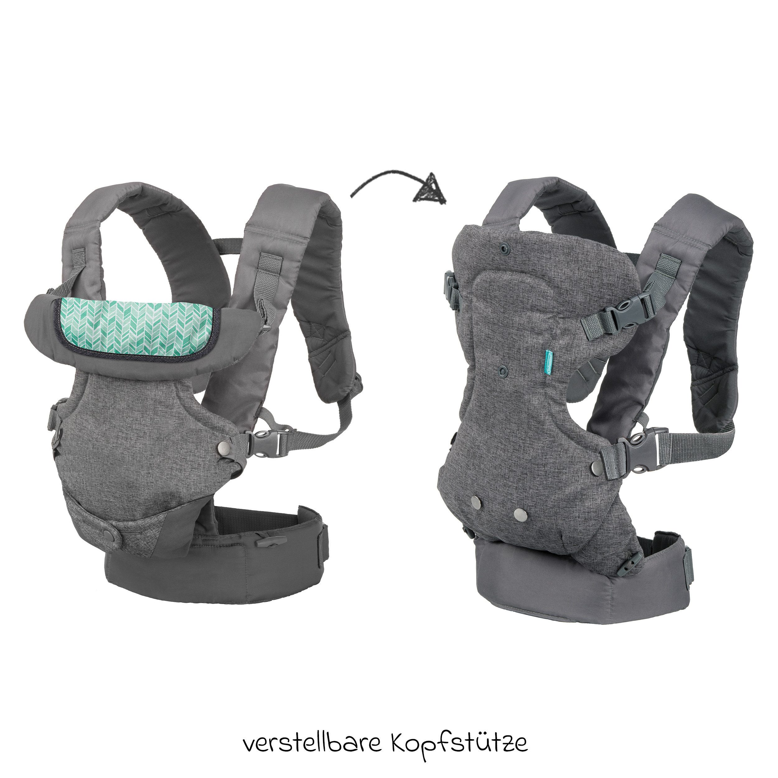 Infantino BKids Babytrage Flip Advanced - Grau, Baby Bauchtrage Rückentrage ab Geburt von 3,6 - 14,5 kg 4 positionen