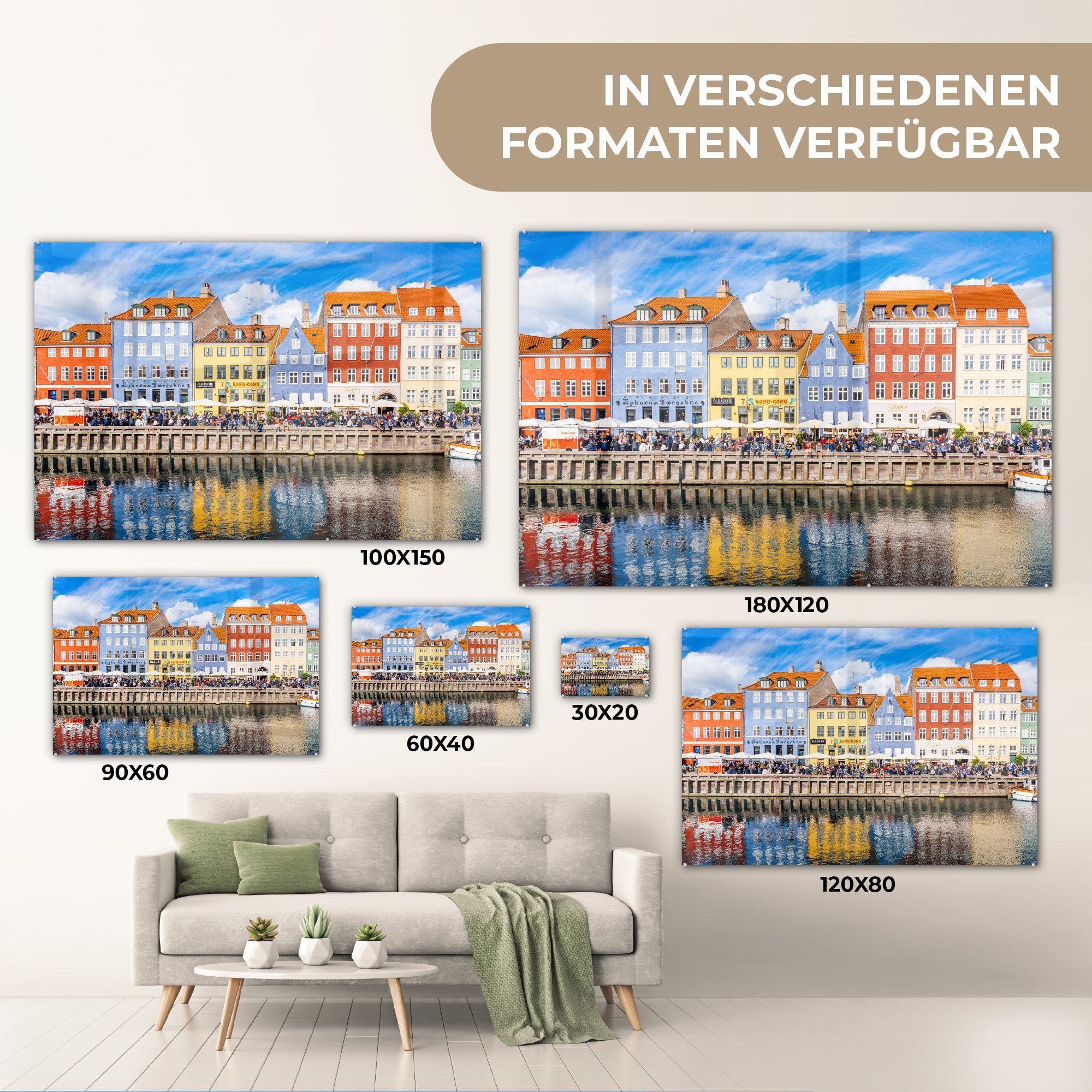 Häuser Schlafzimmer Kopenhagen, bunte & Acrylglasbild St), Leuchtend Acrylglasbilder in Wohnzimmer Dänemark, (1 MuchoWow