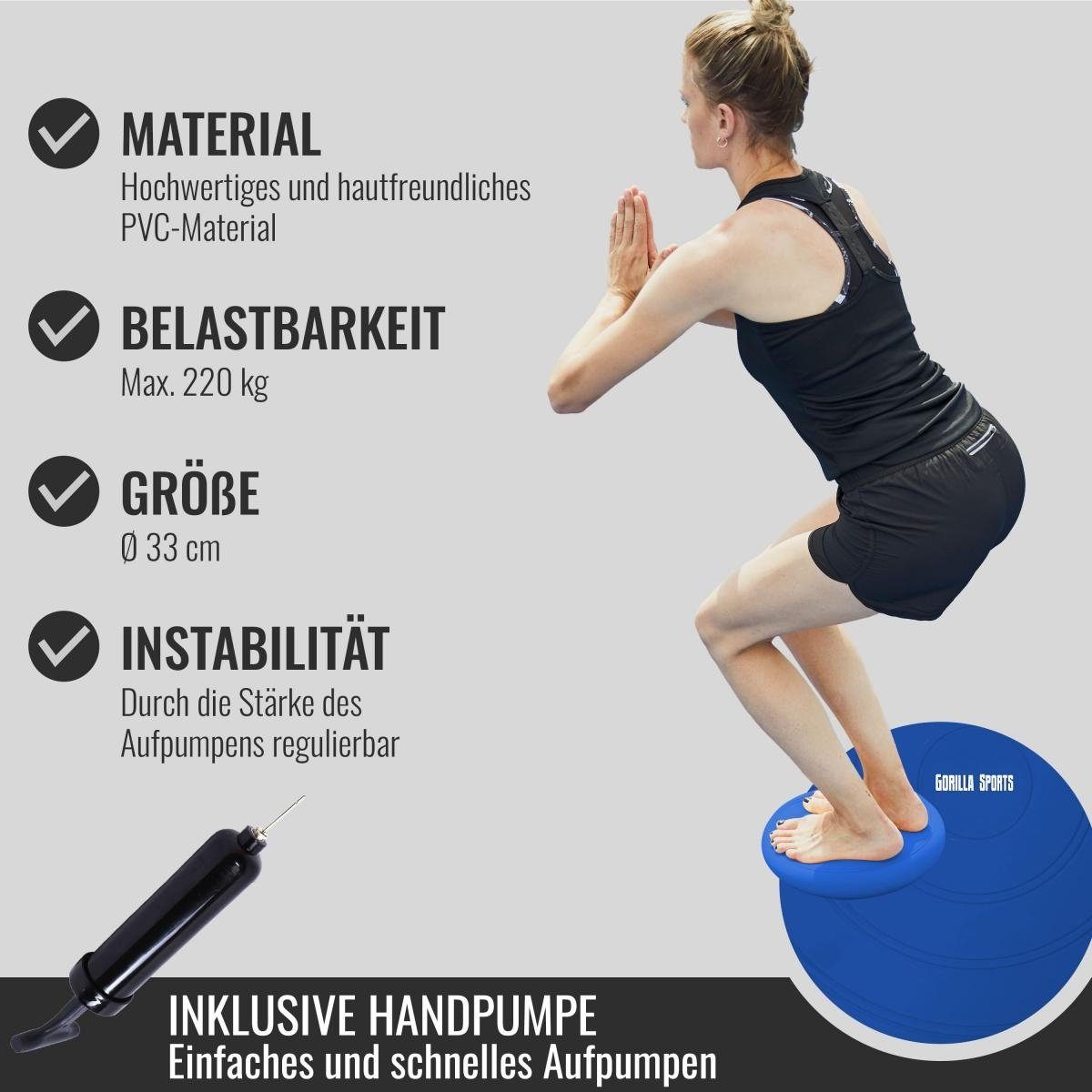 GORILLA Noppen, Balance Pumpe, Ballsitzkissen, SPORTS Balancekissen Pad inkl. Blau ohne Luftkissen,