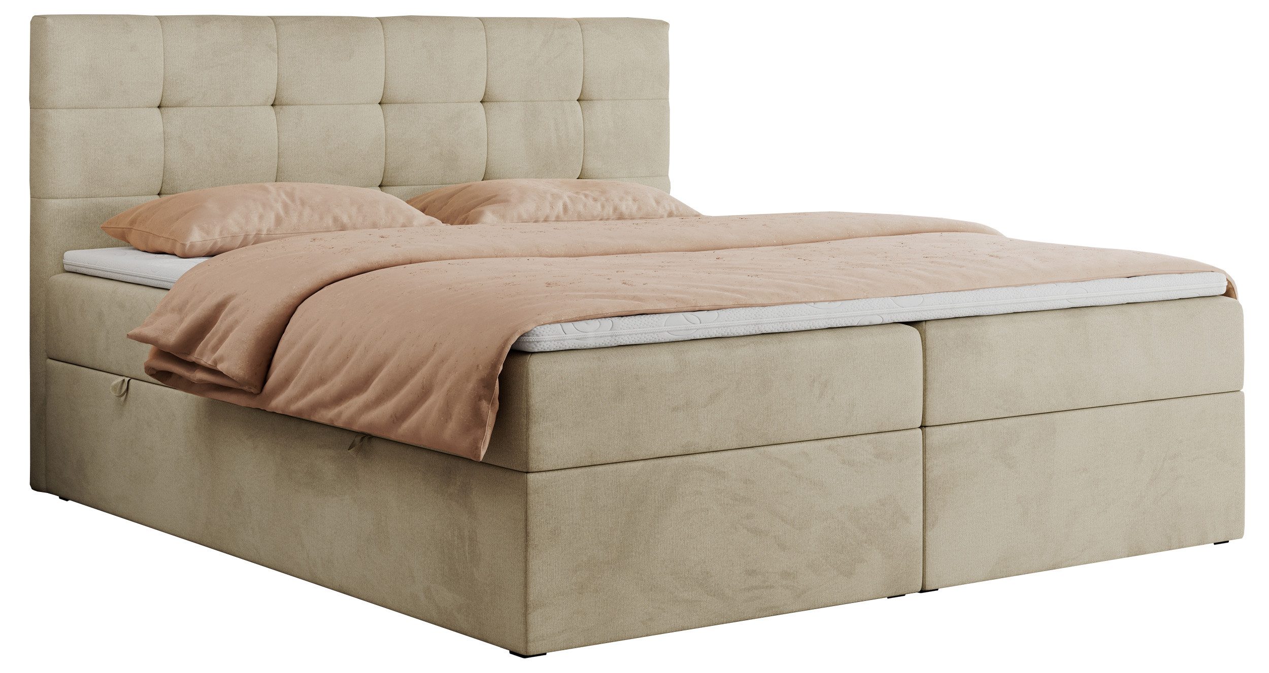 MKS MÖBEL Boxspringbett CENTOS (Set, Packung, Gepolsterte Kopfstütze, T30-Schaum, Topper T25/Visco, Modern), Doppelbett, Multipocket-Matratzen, zwei Bettkästen