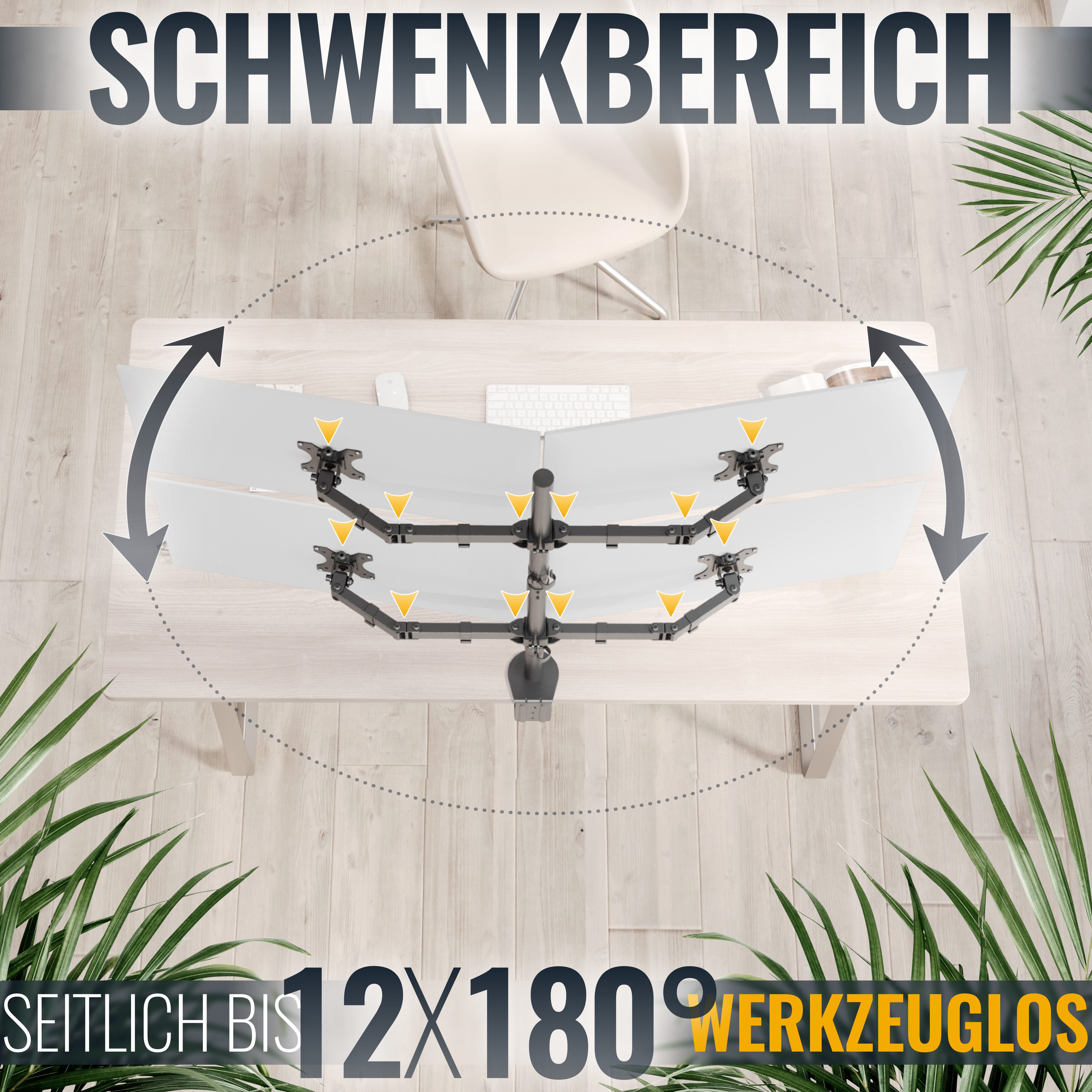 RICOO Monitor-Halterung Multi Monitor Tischhalterung 4 Monitore Bildschirmhalterung TS2811, (bis 32 Zoll, VESA 75x75 und 100x100, 1-tlg., 8 kg Belastbarkeitv, von 33-81 cm (13"-32) Bildschirm-Diagonale, Tischhalterung 4 Monitore Monitorständer Bildschirm Halter schwenkbar)