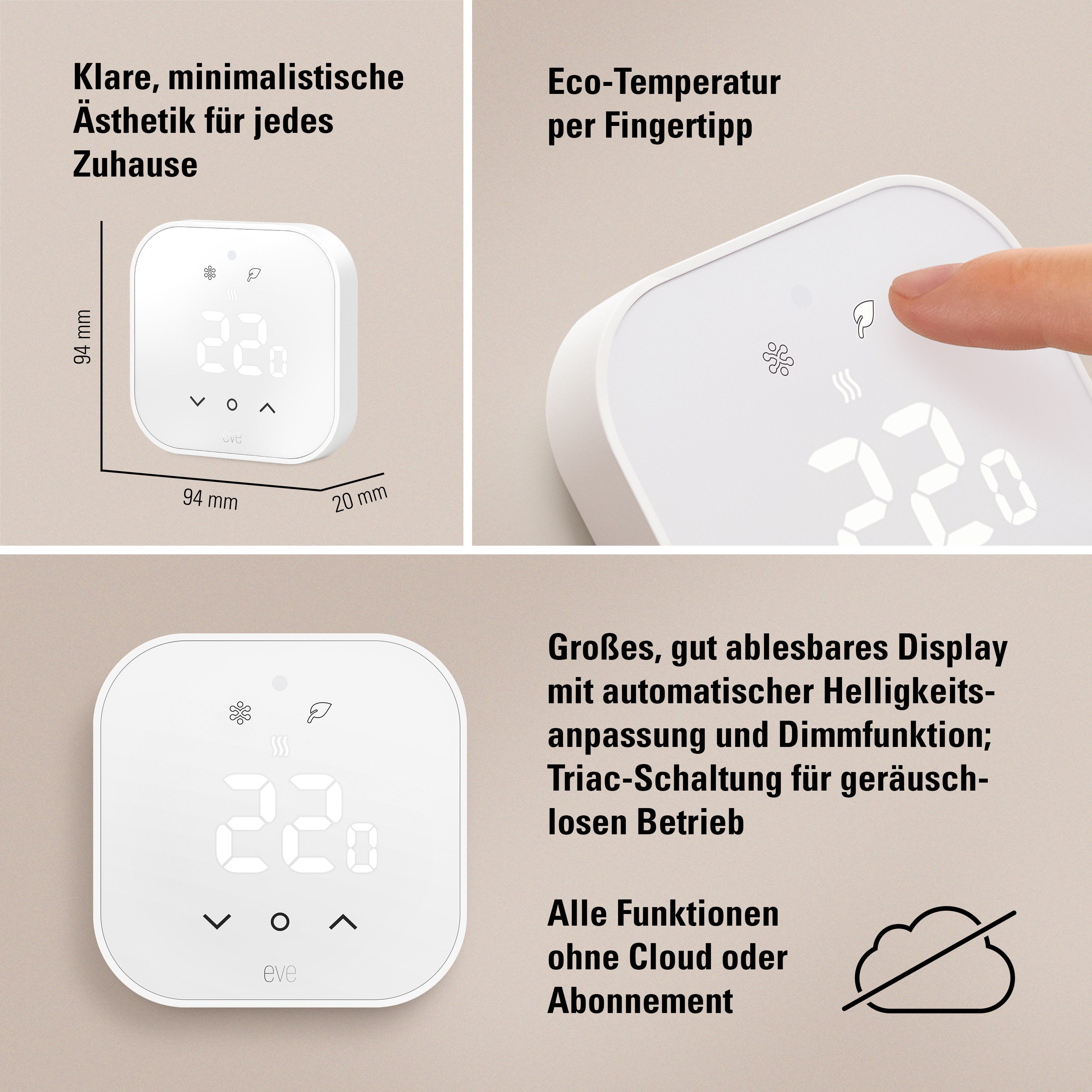 EVE Raumthermostat - Smartes Thermostat für Fußbodenheizungen, elektronisch, Intelligente Heizungssteuerung, Präzise Einzelraumsteuerung