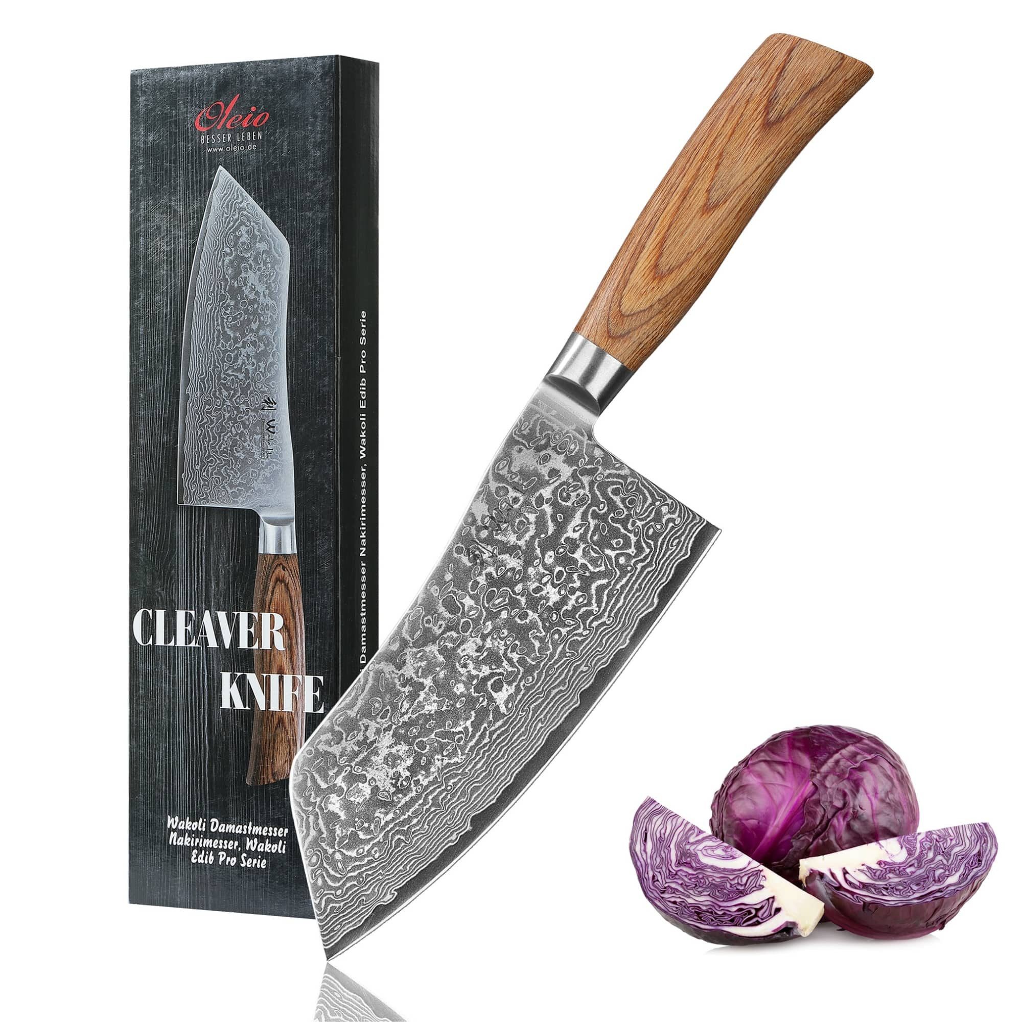 Wakoli Damastmesser EDIB Pro Damast Chai Dao Küchenmesser 17cm Klinge Pakkaholzgriff, Aus 67 Lagen Damaststahl, VG-10 Stahlkern