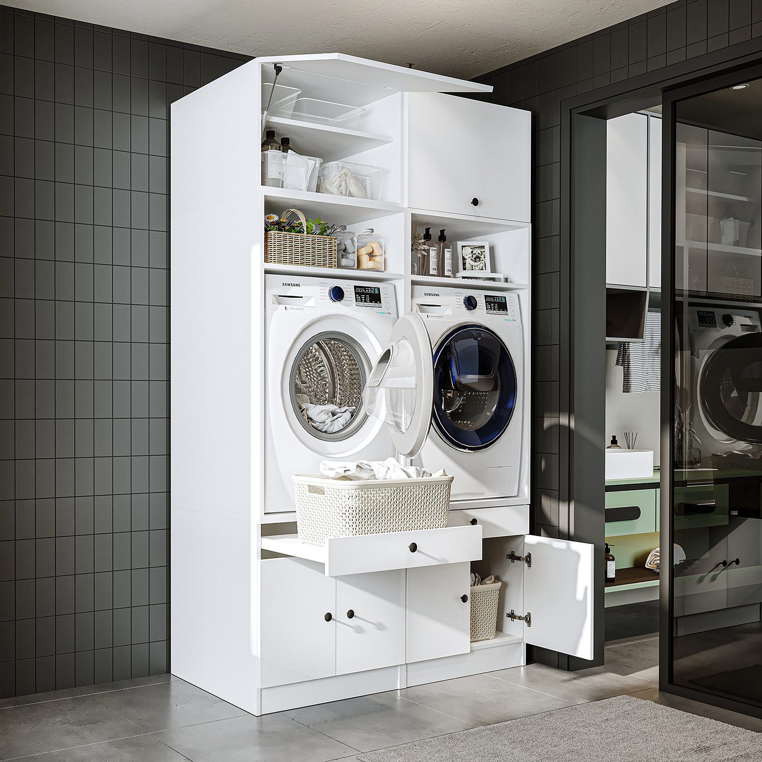 Roomart Waschmaschinenumbauschrank (Waschmaschinenschrank Trocknerschrank m günstig online kaufen