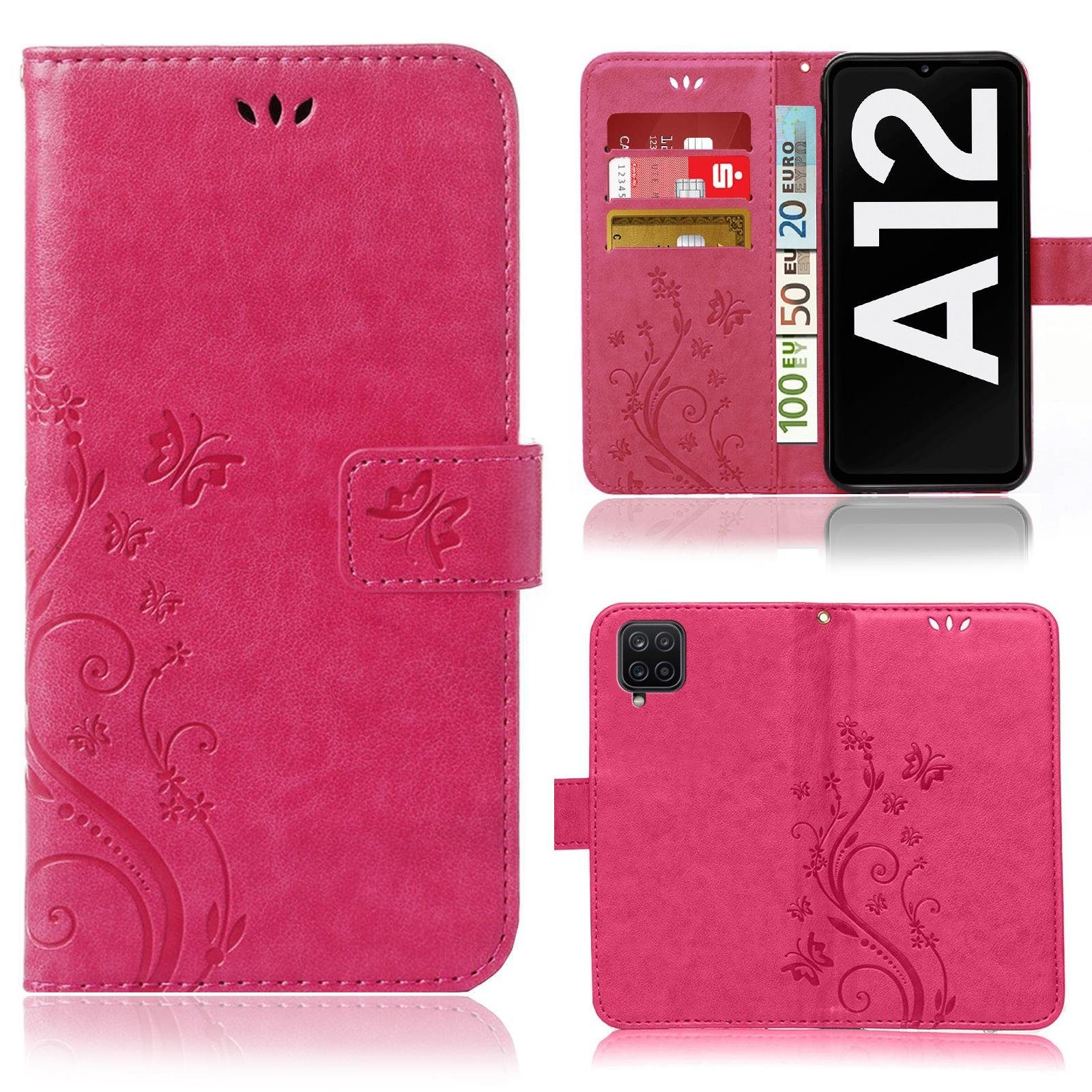 Numerva Handyhülle Bookstyle Flower Handytasche Schutzhülle für Samsung Galaxy A12, Klapphülle Flip Cover mit Blumenmuster