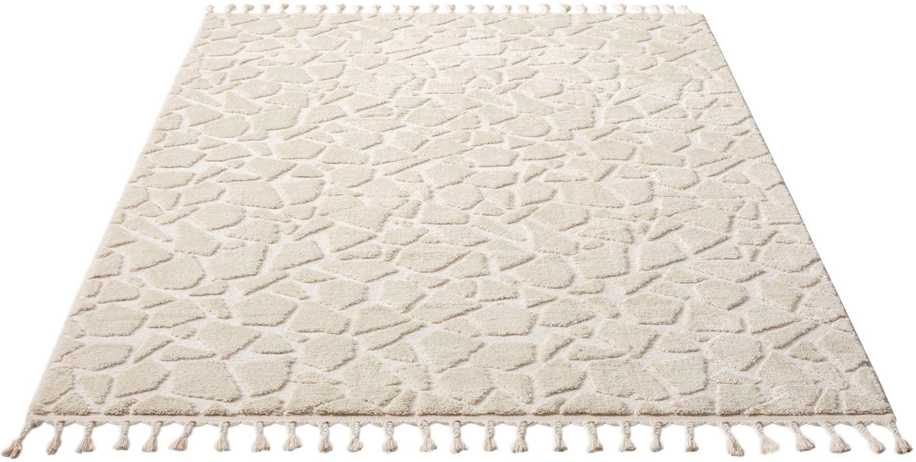 Teppich Scandi-Look mit Fransen, in mm, Höhe: 19 Home cream Woll-Look, affaire, rechteckig, Qualität, Stein-Optik, Boho, »Geron« dichte