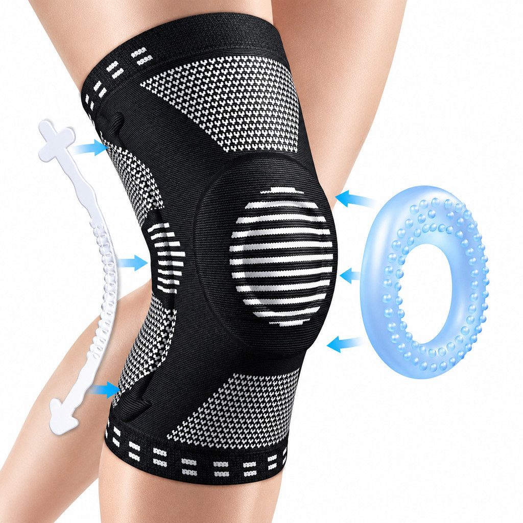 Bundviel Kniebandage Kniestütze Kompressions-Kniebandage mit Patella Pad & Stabilisatoren, für Sport, Training, Arthritis & Verletzungenv
