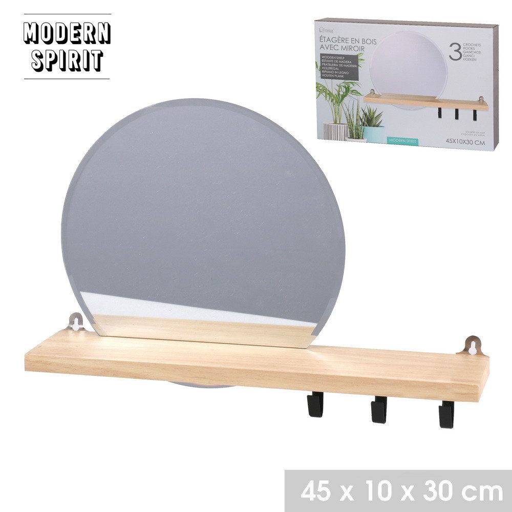 Urban Living Wandspiegel Holzregal mit Rundspiegel günstig online kaufen