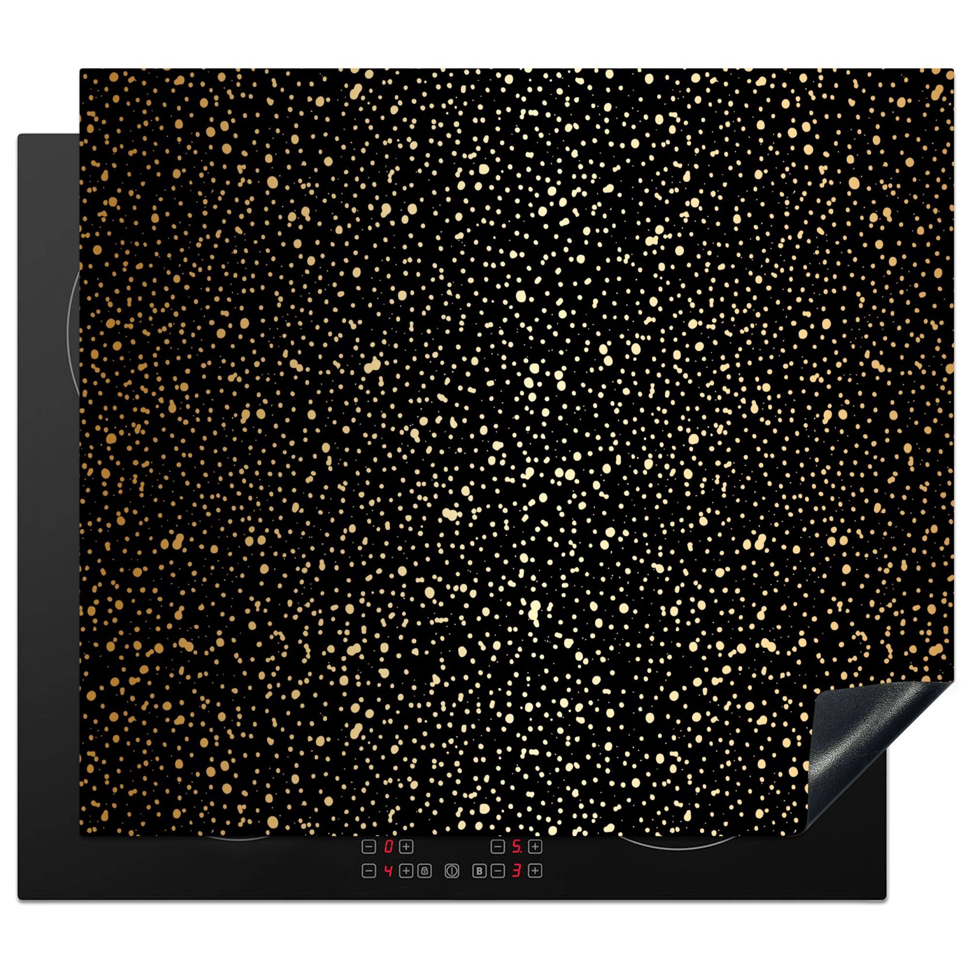 Gutschein MuchoWow Herdblende-/Abdeckplatte Gold - Schwarz Tupfen Ceranfeldabdeckung tlg), (1 Induktionskochfeld, - 57x51 Induktionsschutz, Muster, - cm, Vinyl