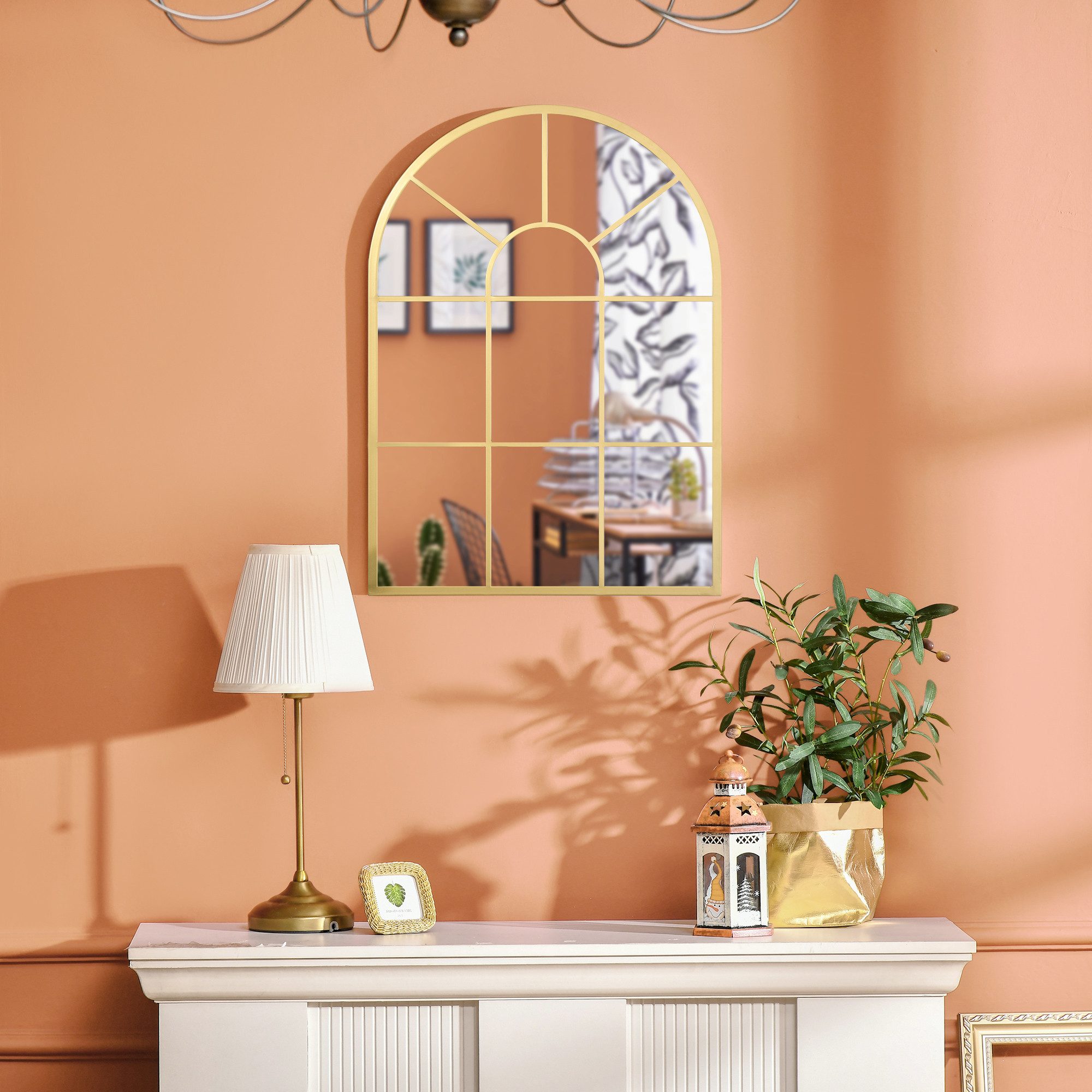 HOMCOM Wandspiegel Hängespiegel Flurspiegel mit Metallrahmen für Schlafzimmer (Flurspiegel, 1-St., Fensterspiegel), für Wohnzimmer, Esszimmer, Schlafzimmer, Gol – Bild 5 von 5
