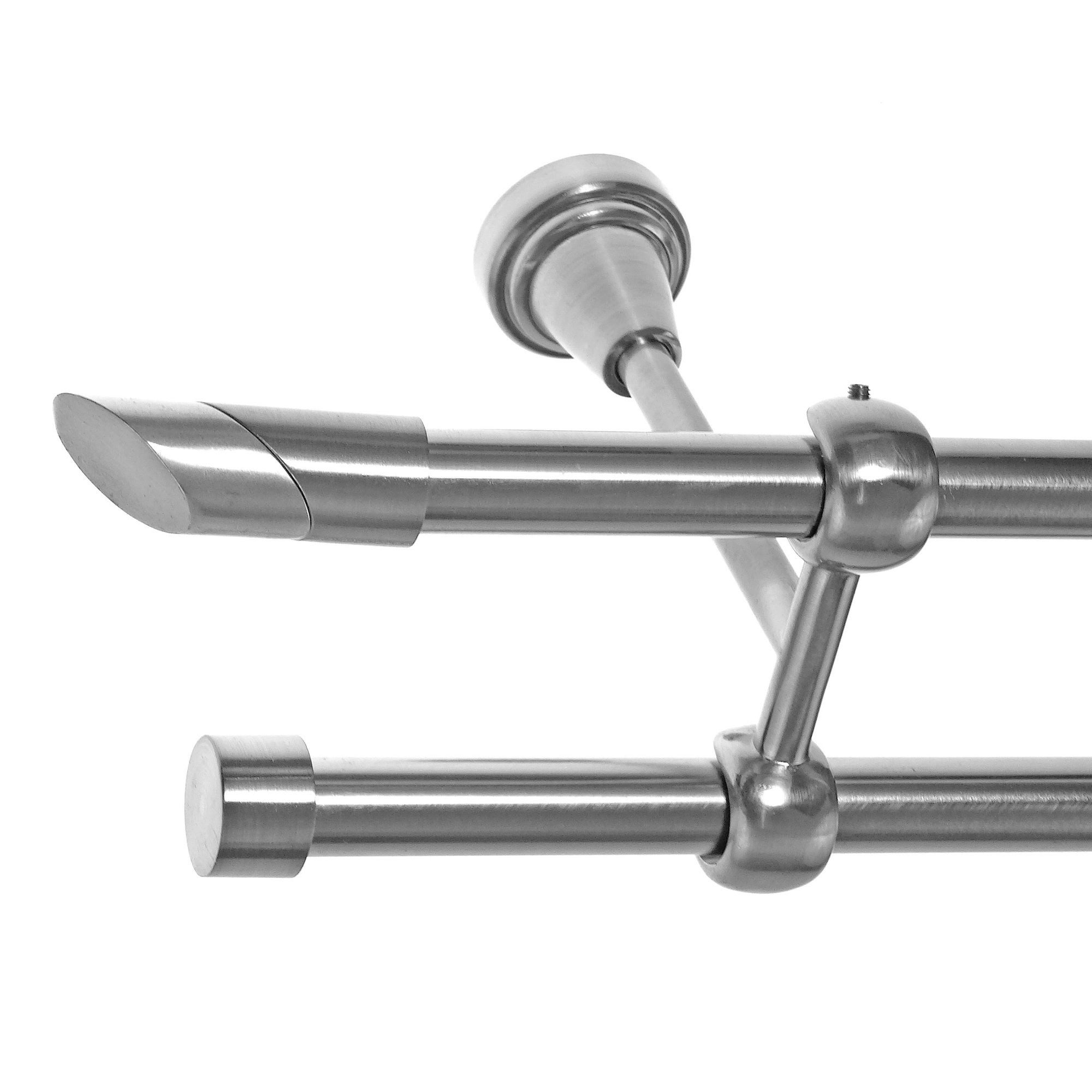 BASIT Gardinenstange Rohr Edelstahloptik 16 mm mit Deckenträgern 400 cm E13, Ø 16 mm, 2-läufig, verschraubt, Metall, D21 400 cm E13 Schräge