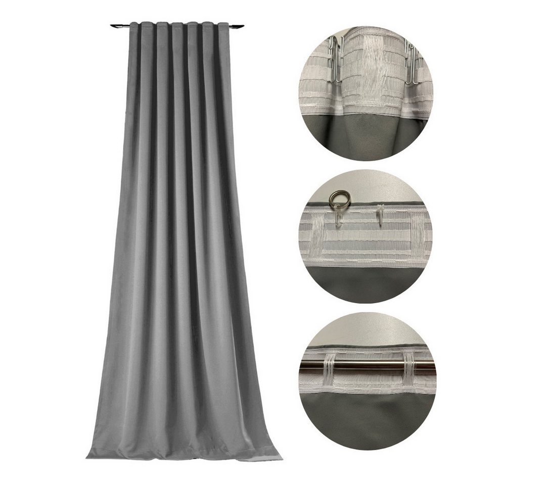 novumfix Verdunkelungsvorhang Sunout/70 grau KombiBand XXL bis 350 cm lang, verdunkelnd, Thermovorhang, Kombiband