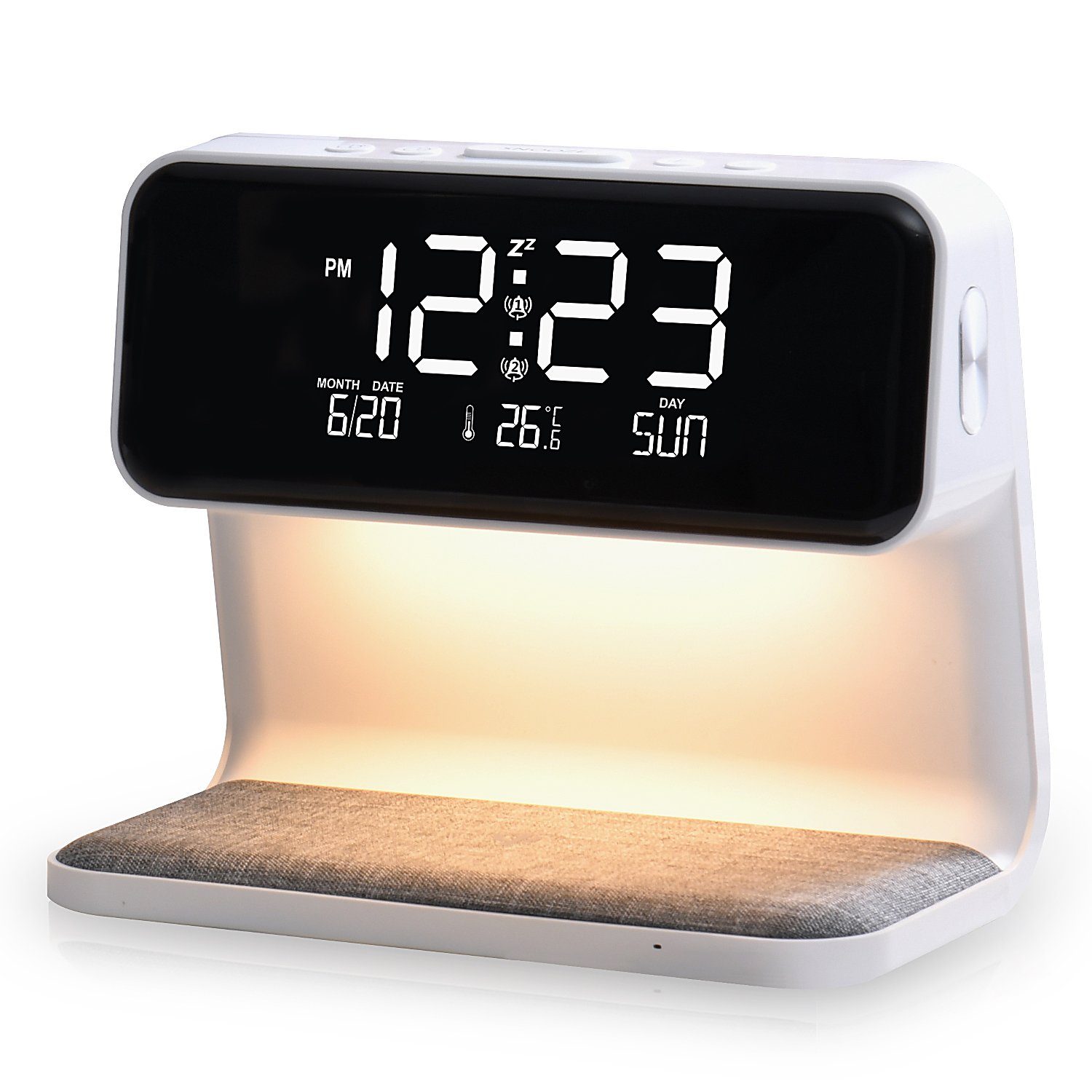 Touch Nachtlicht Digital mit Ladegerät, WILIT mit Tischlampe fest Warmweiß, Tischleuchte LED Leuchten, Nachttischlampe, LED Schlafzimmer Wecker integriert, Kabellosem LED Warmweiß,