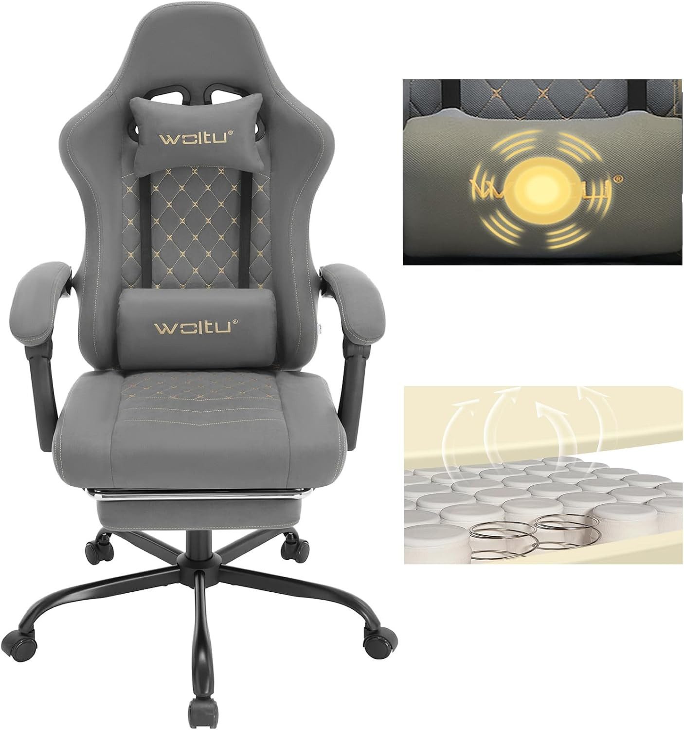 Woltu Gaming-Stuhl (1 St), mit Massagefunktion, ergonomisch, 150 kg, Tech-Stoff