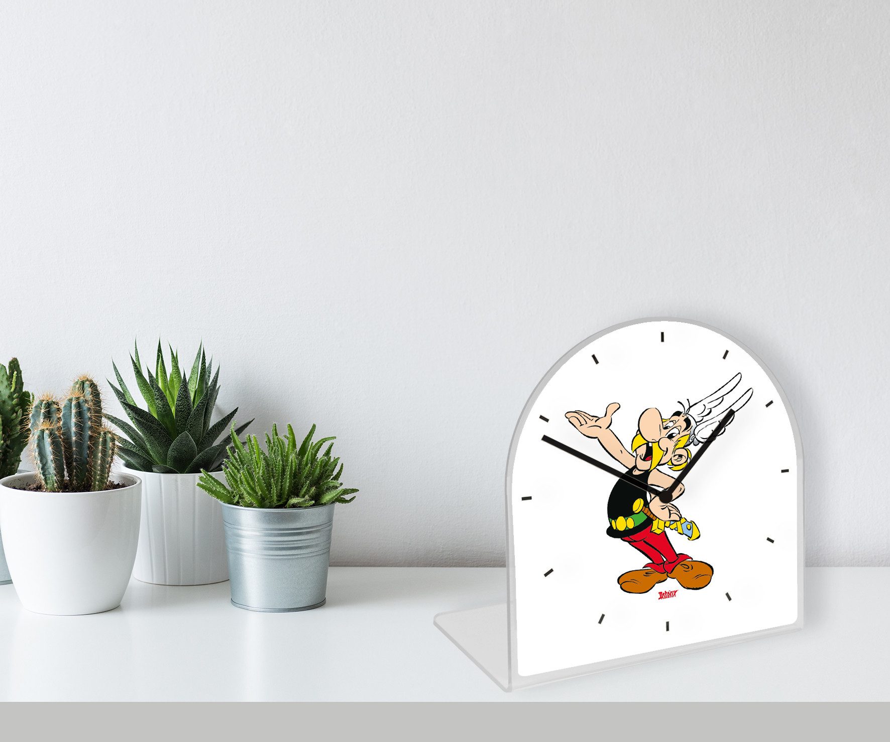 LuckyLinde Tischuhr Asterix Tischuhr aus Acrylglas, Uhr, bedruckt, geräuschlos, modern