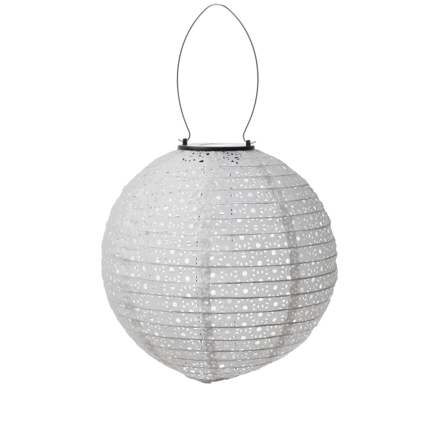 LED Lampion Solar Gartenlampion mit Blumenmuster weiß D:25cm Party Balkon Terrasse