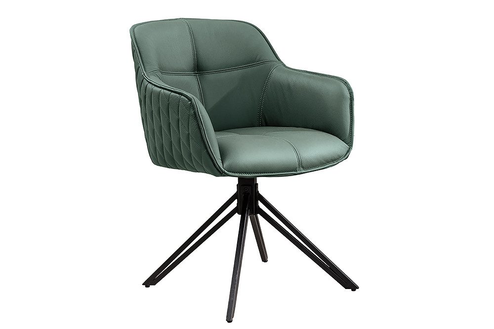 riess-ambiente Polsterstuhl EUPHORIA grün/schwarz – Echtleder, drehbar, Metall-Füße, mit Armlehne (Einzelartikel, 1 St), mit 180° Drehfunktion und Autoreturn – ideal für elegante Esszimmer