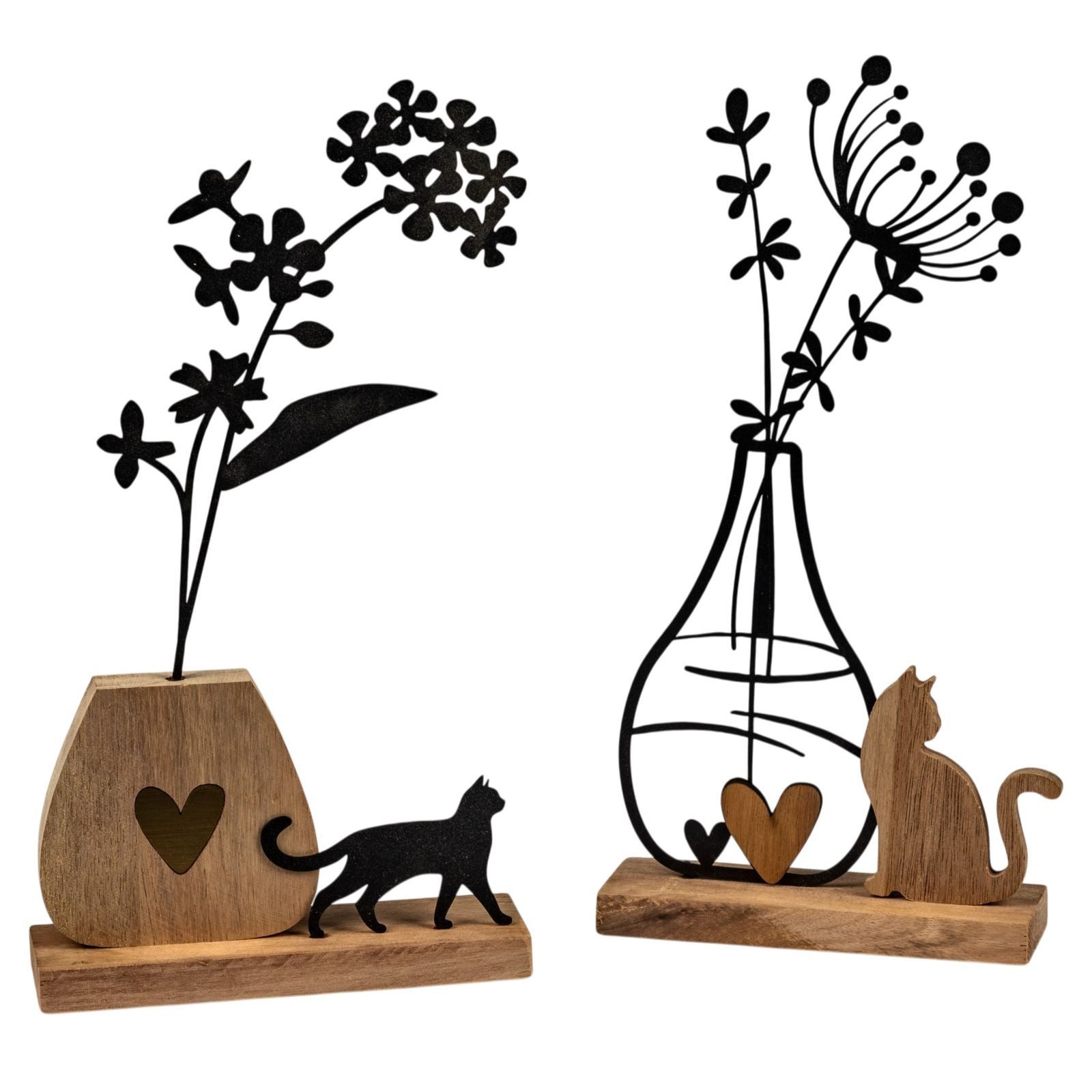 formano Dekofigur 2er-Set Dekoaufsteller mit zwei Katzen-Blumen-Kompositionen