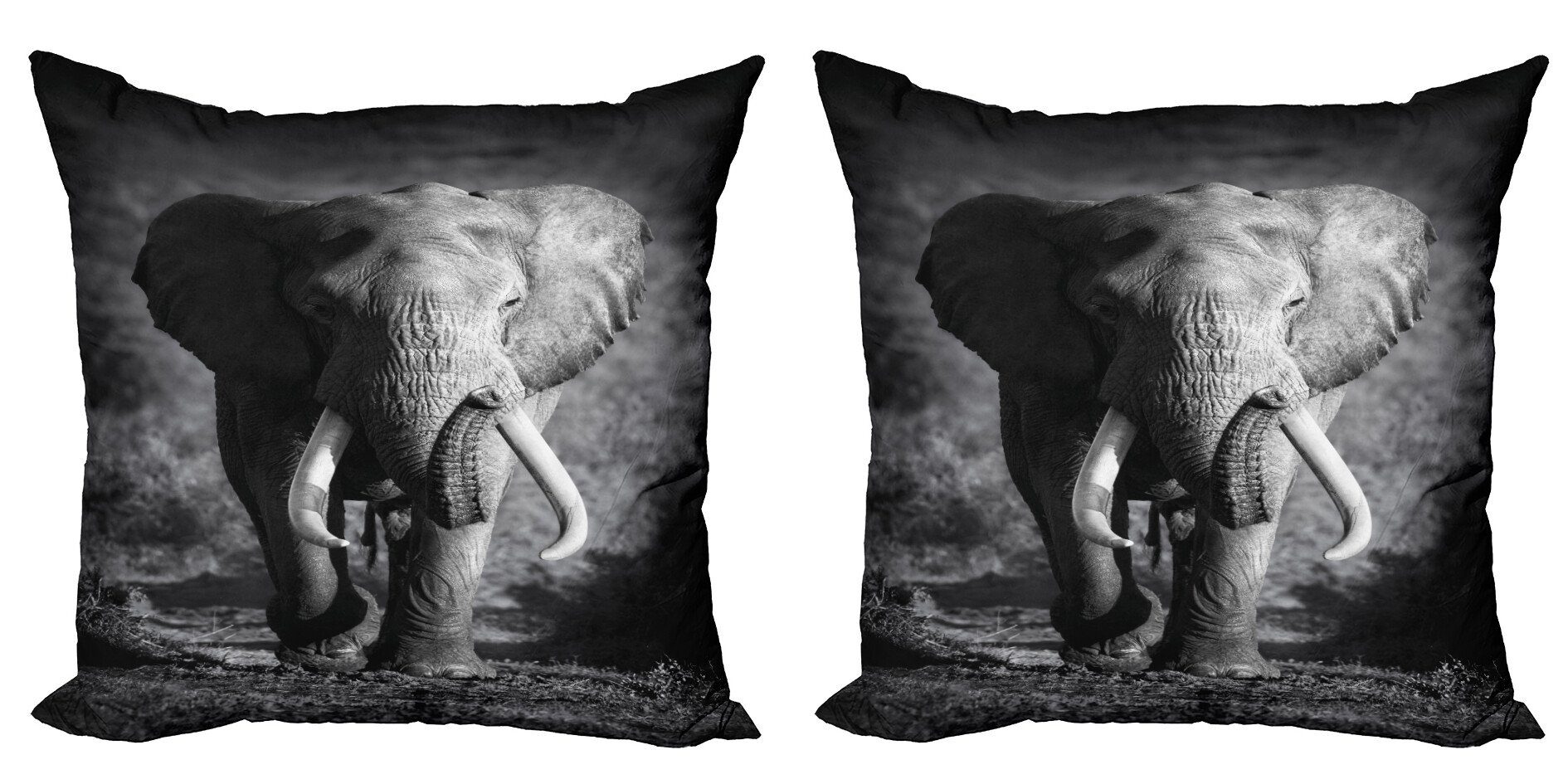 Kissenbezüge Modern Accent Doppelseitiger Digitaldruck, Abakuhaus (2 Stück), Grau Exotische Wildlife Elefant