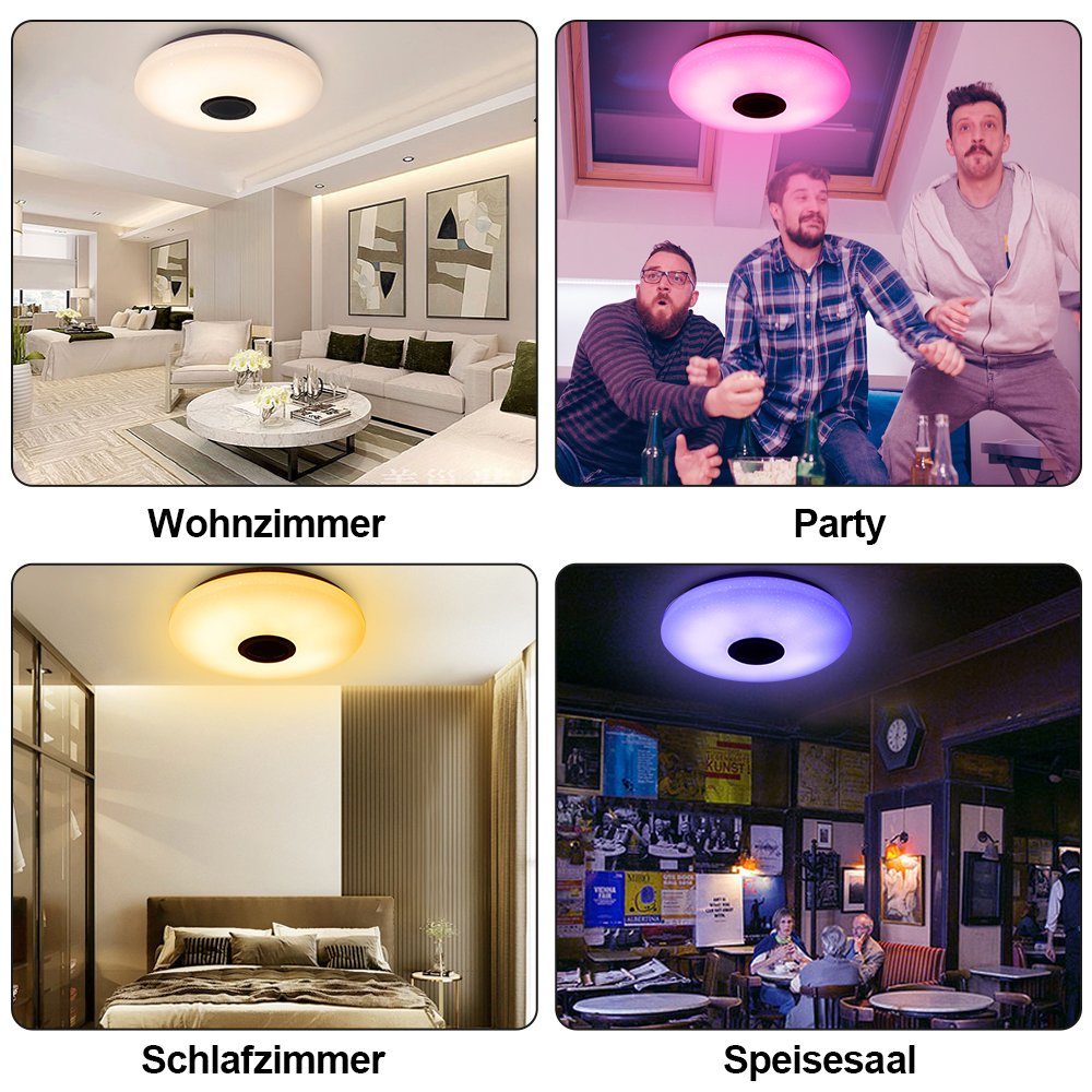 Smart mit Sunicol Lautsprecher, /APP-Steuerung RGB Deckenleuchte 3000-6500K, Deckenlampe Fernbedienung mit mit Bluetooth LED