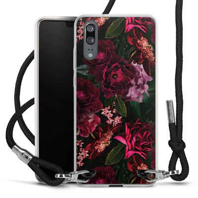 DeinDesign Handyhülle »Rose Blumen Blume Dark Red and Pink Flowers«, Huawei P20 Handykette Hülle mit Band Case zum Umhängen Cover mit Kette