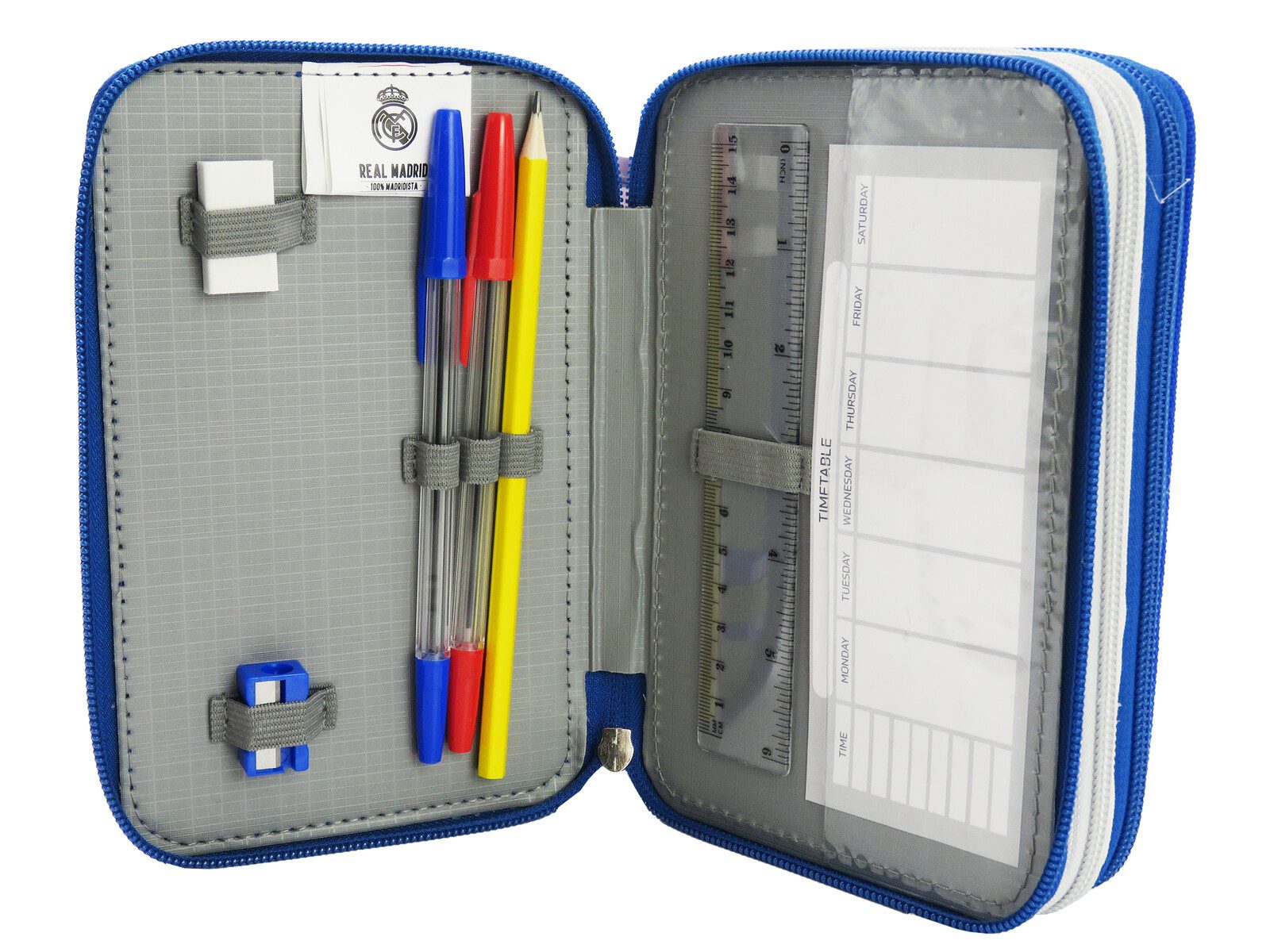 Real Madrid Federmäppchen gefüllt 3 Fächer Schreibwaren Set Schule Zuhause, (Packung, 39-tlg) – Bild 5 von 5