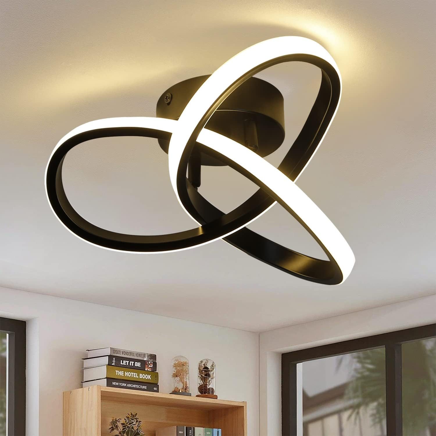 Nettlife LED Deckenleuchte Schwarz/Weiß Geometrie 17W 25.5CM Modern Klein 3000K Schlafzimmerlampe, Flimmfrei Blendfrei, Warmweiß, für Küche Flur Schlafzimmer, Decken LED Lampe