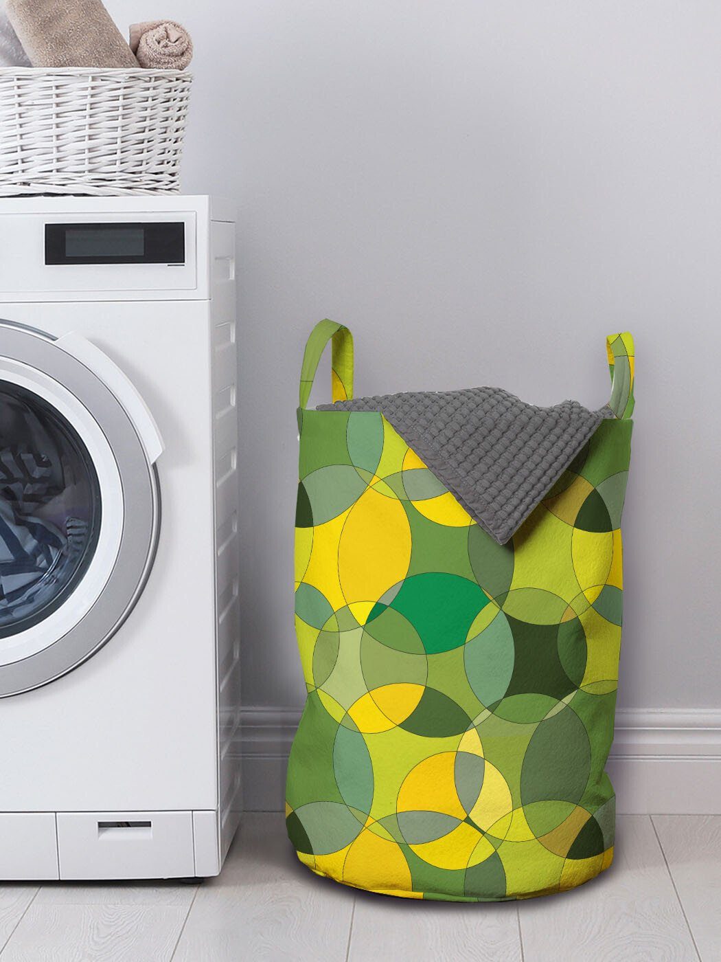 Griffen Natürliche moderner Abakuhaus für Waschsalons, Kordelzugverschluss Kreis mit Wäschekorb Wäschesäckchen Geometrisch