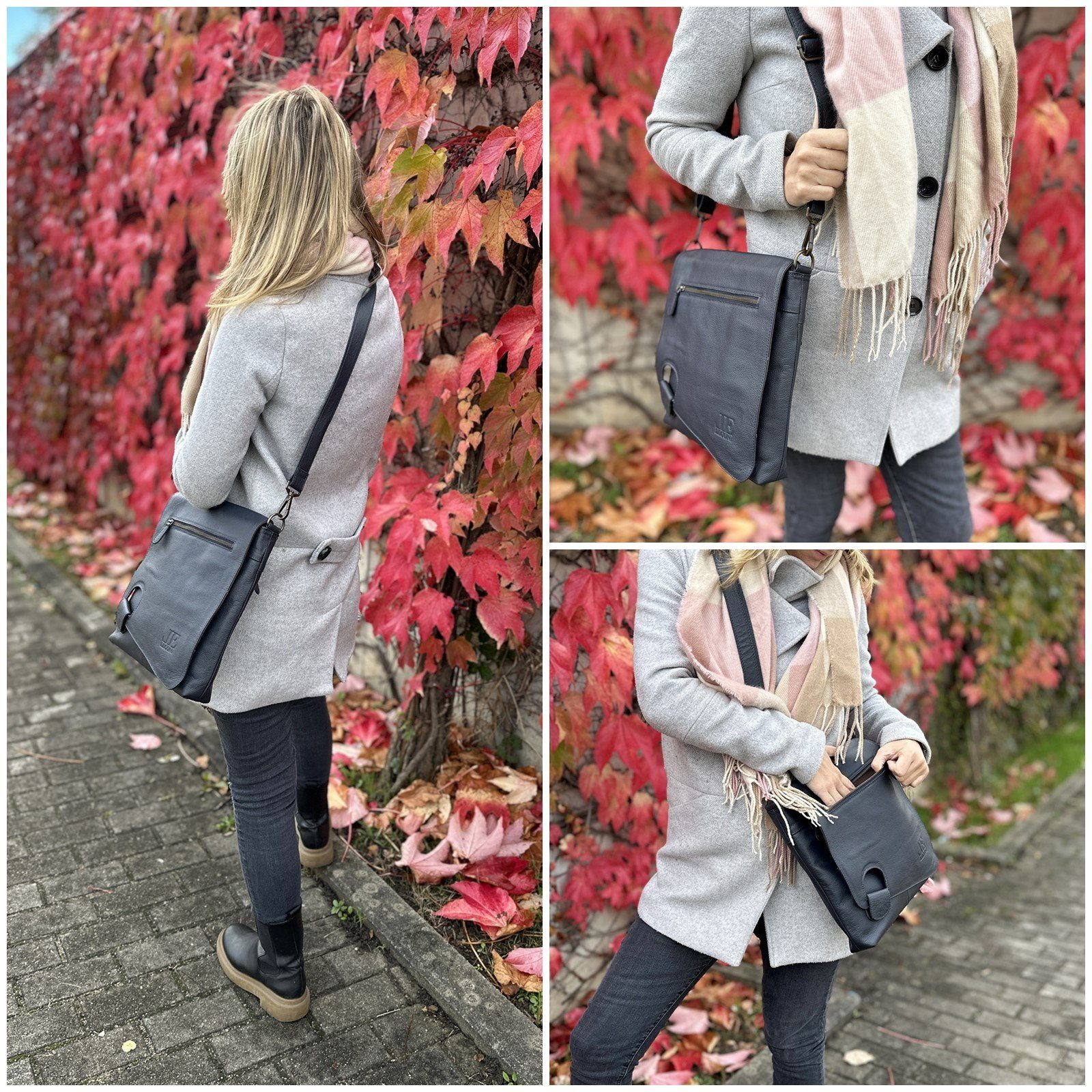 LECONI Umhängetasche Ledertasche Damen Handtasche Schultertasche Echt Leder LE3073, Auffälliger Überschlag - Fächer innen & außen - 29x29x6 cm