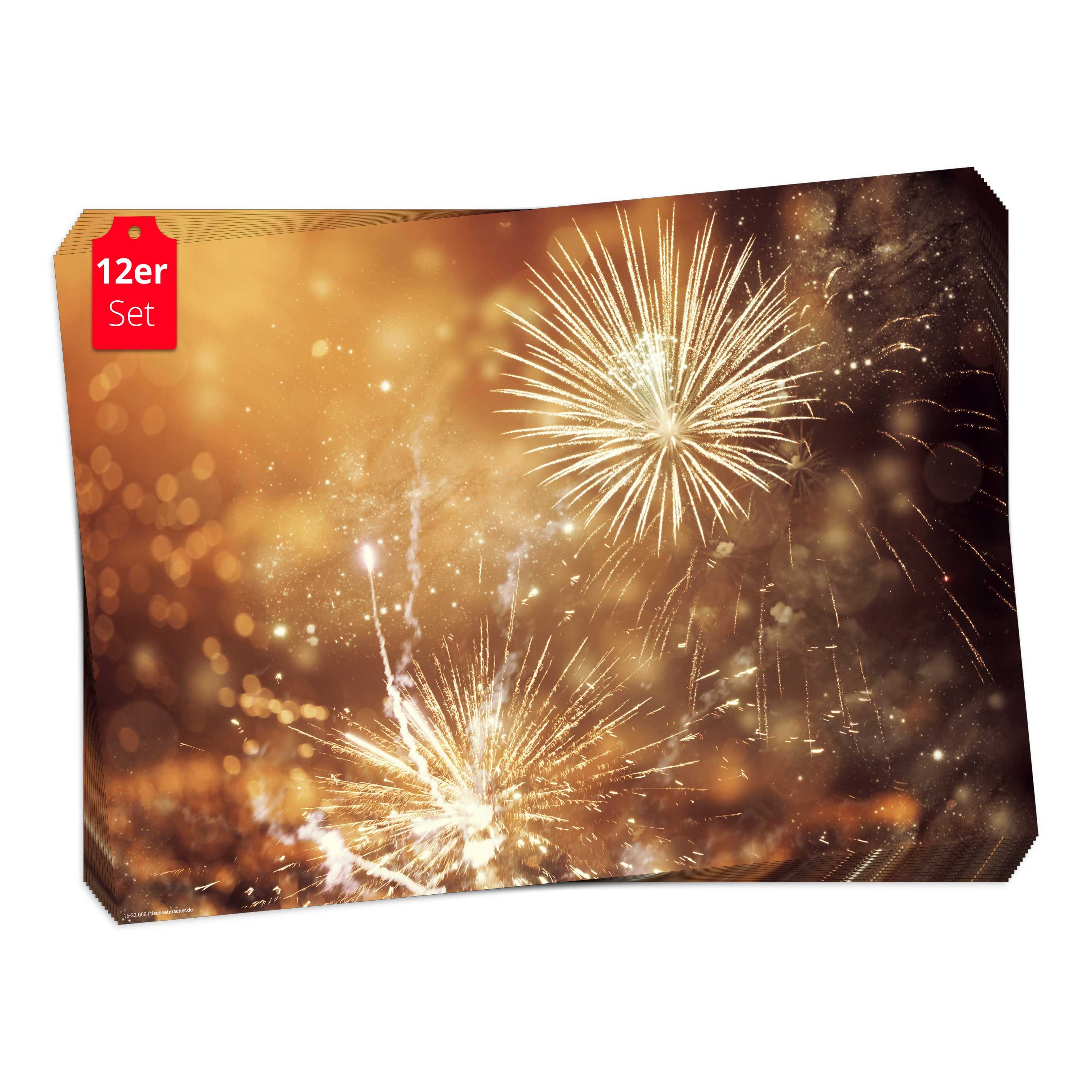 Tischsetmacher Platzset Tischsets I Platzsets - Silvesterdeko - Feuerwerk bronze, (44 x 32 cm / bronze, 12-St., aus Naturpapier in Aufbewahrungsmappe für tolles Ambiente), Tischdeko Made in Germany