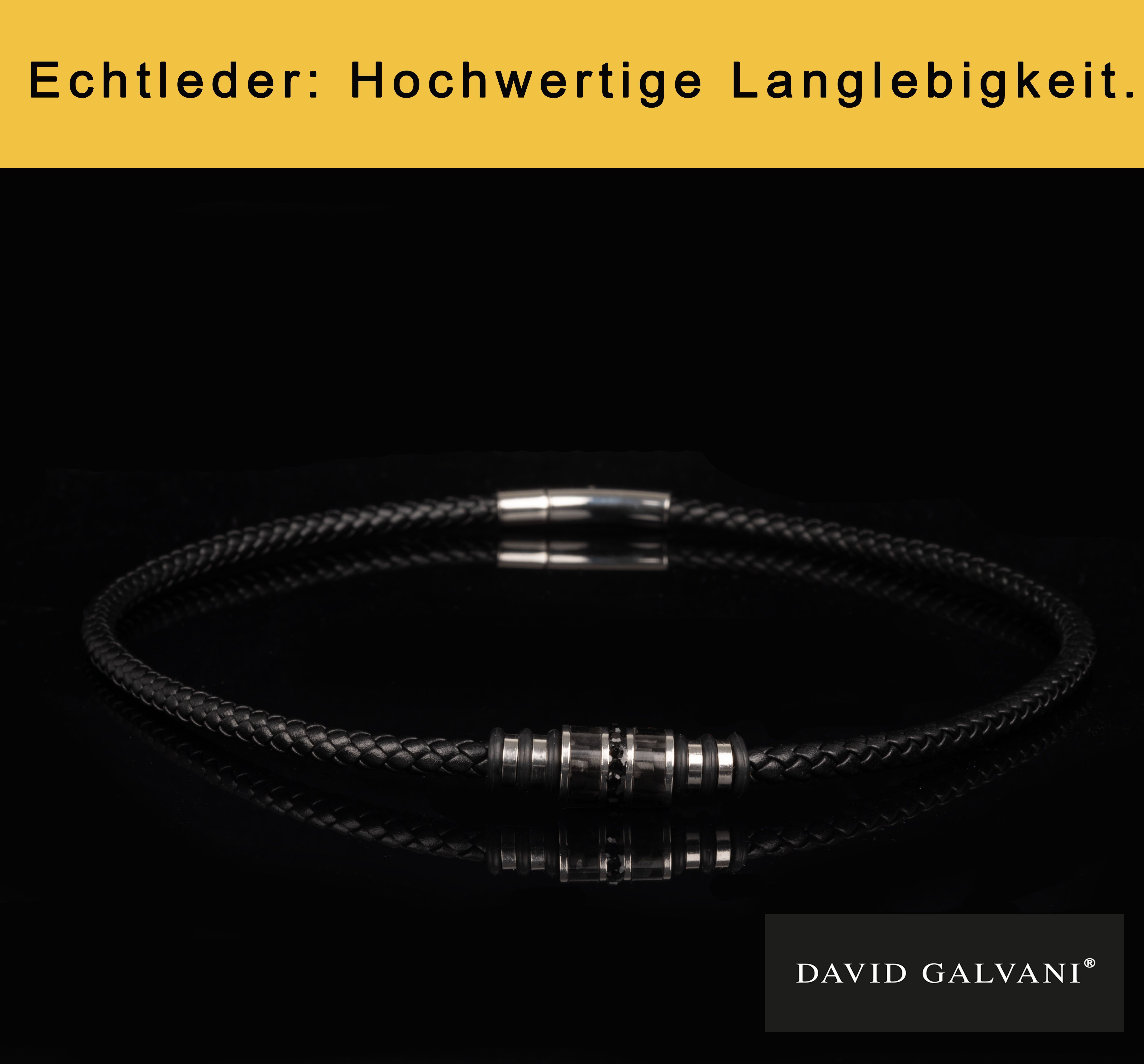 David Galvani Herren Halskette Leder Anhänger Titan Forge Kette mit