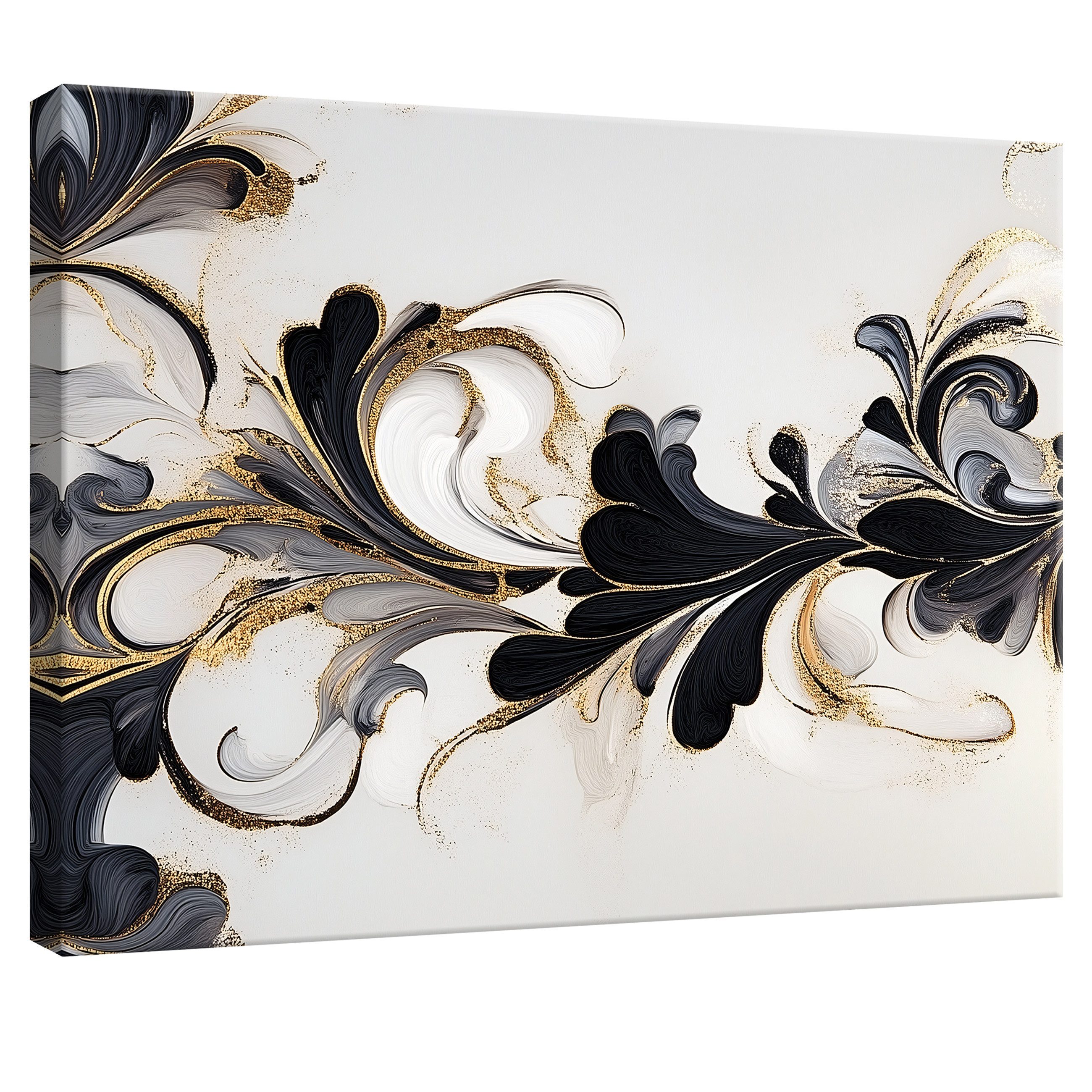 Leinwandbild Abstrakt Schwarz Gold Beige Wandbilder XXL Wand Deko Bilder Modern