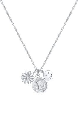 Elli Kette mit Anhänger Blume Smiling Flower Disc Buchstabe 925 Silber