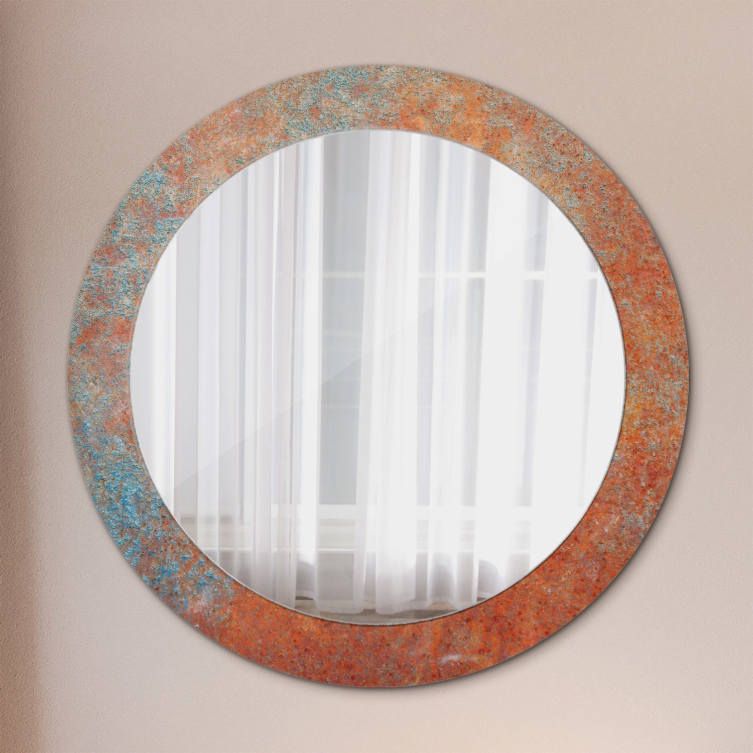 Tulup Dekospiegel mit Aufdruck Badezimmerspiegel Wandspiegel Rundspiegel Rund: Ø70 cm, Wohnzimmer Spiegel Rostig Metall