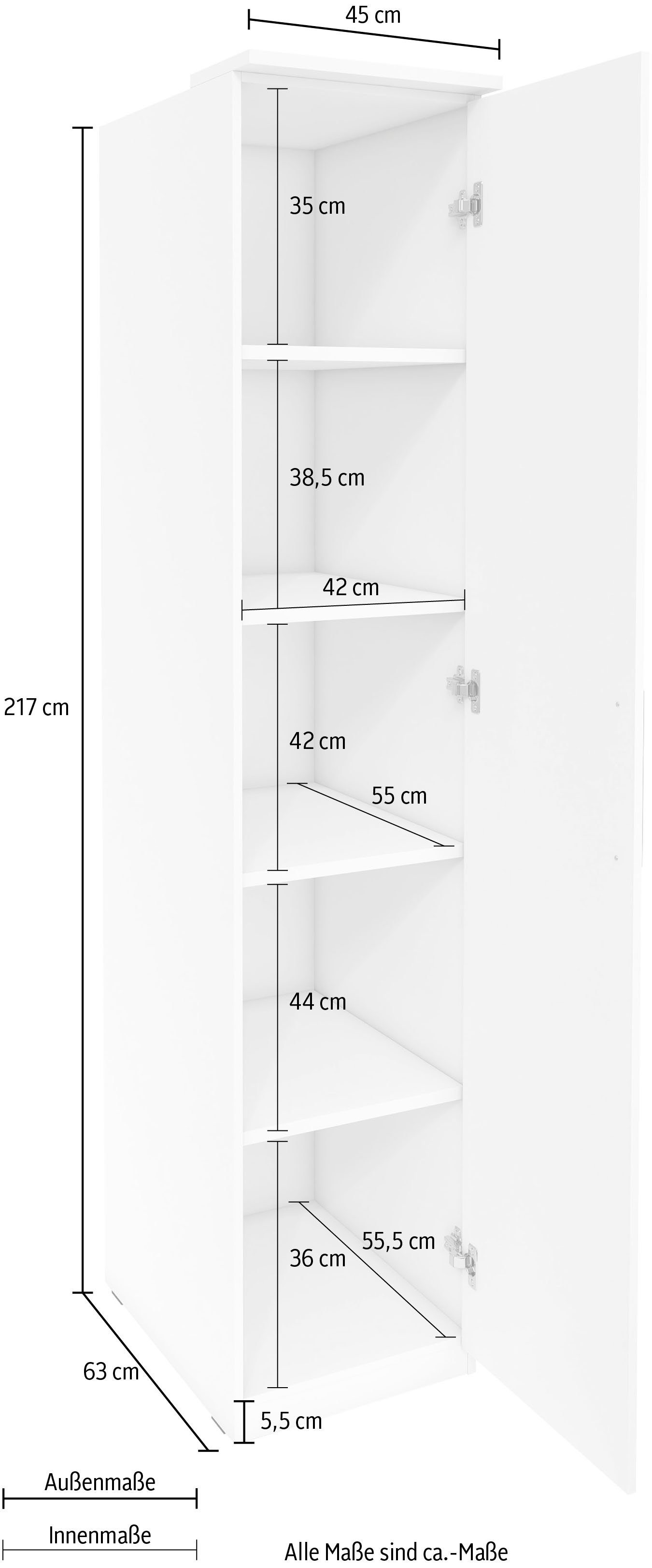 Helvetia Kleiderschrank Optima weiß/Spiegel ca. weiß 217 | Höhe