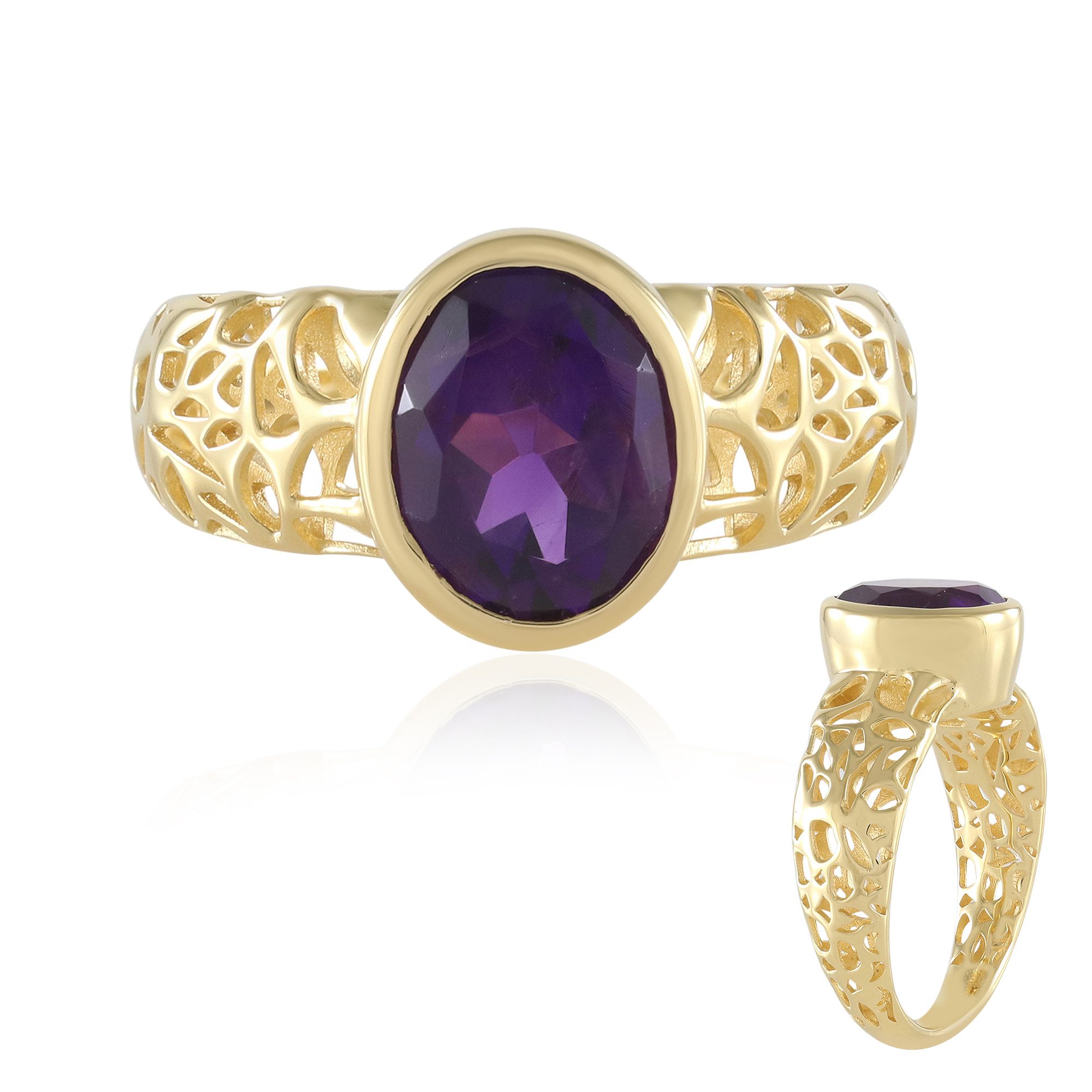 Solitärring Cavill Echtschmuck Ring 2,25 ct Amethyst Oval Sterlingsilber vergoldet