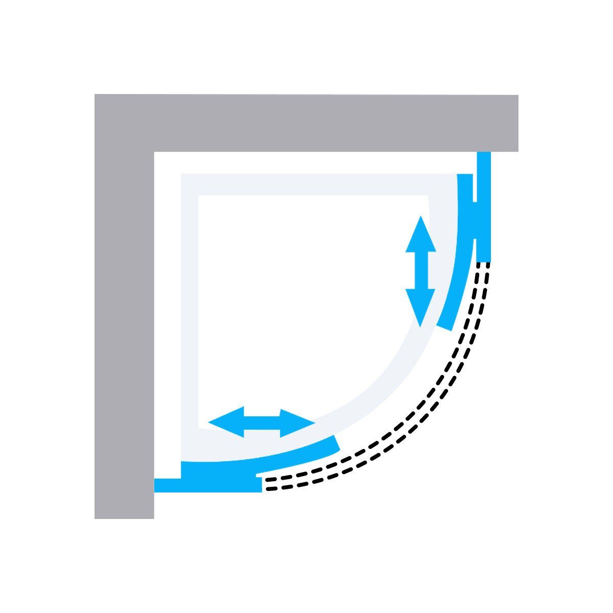 Aloni corner shower SK2479, complete set with shower tray, shower head, back panel & drain, tempered safety glass (according to EN 1250-1), 1-piece, with sliding door, space-saving shower for small bathrooms with glass partition