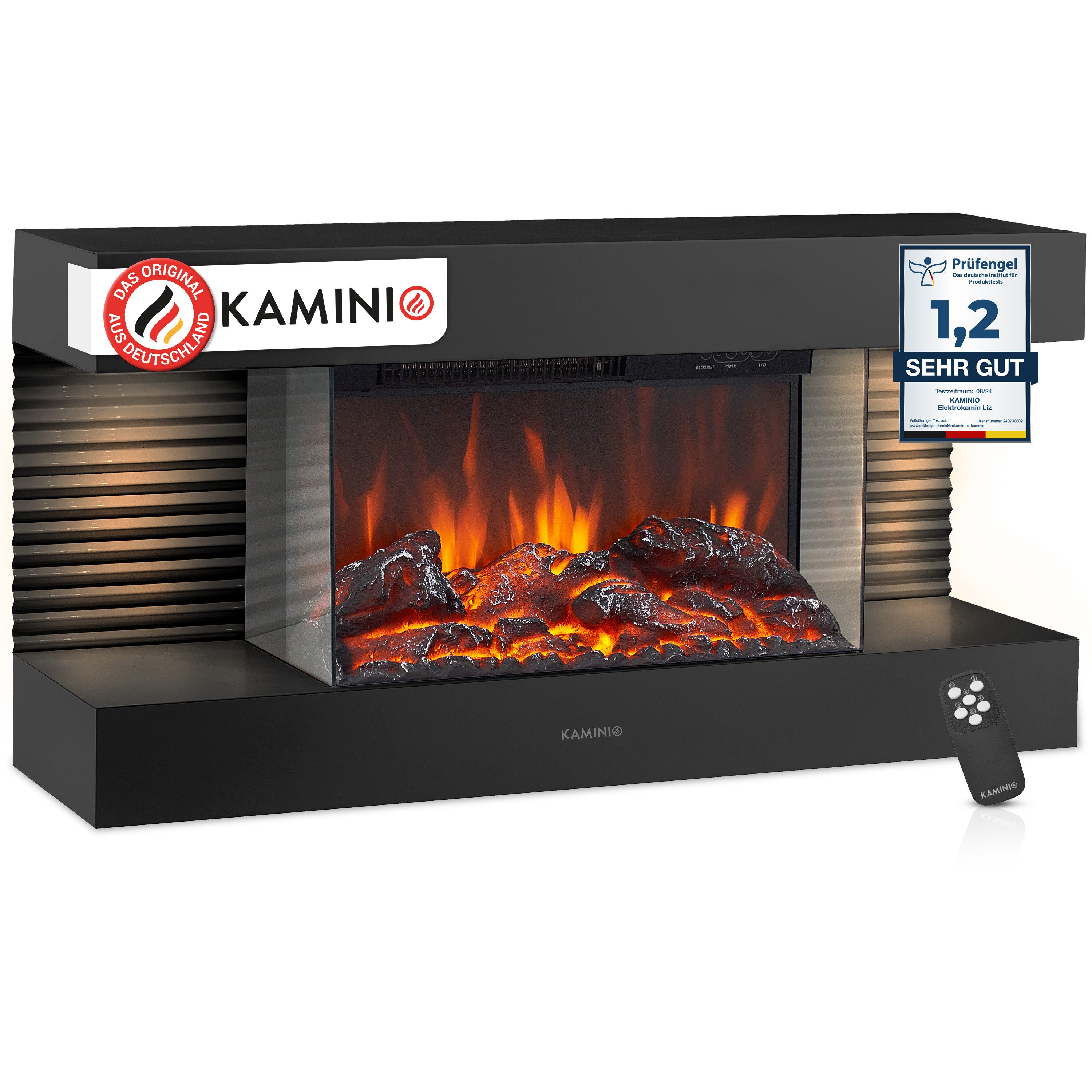 KAMINIO Elektrokamin LIZ, Elektrischer Kamin: 3D-Flammeneffekt, LED-Ambientelicht, Heizung 1800W